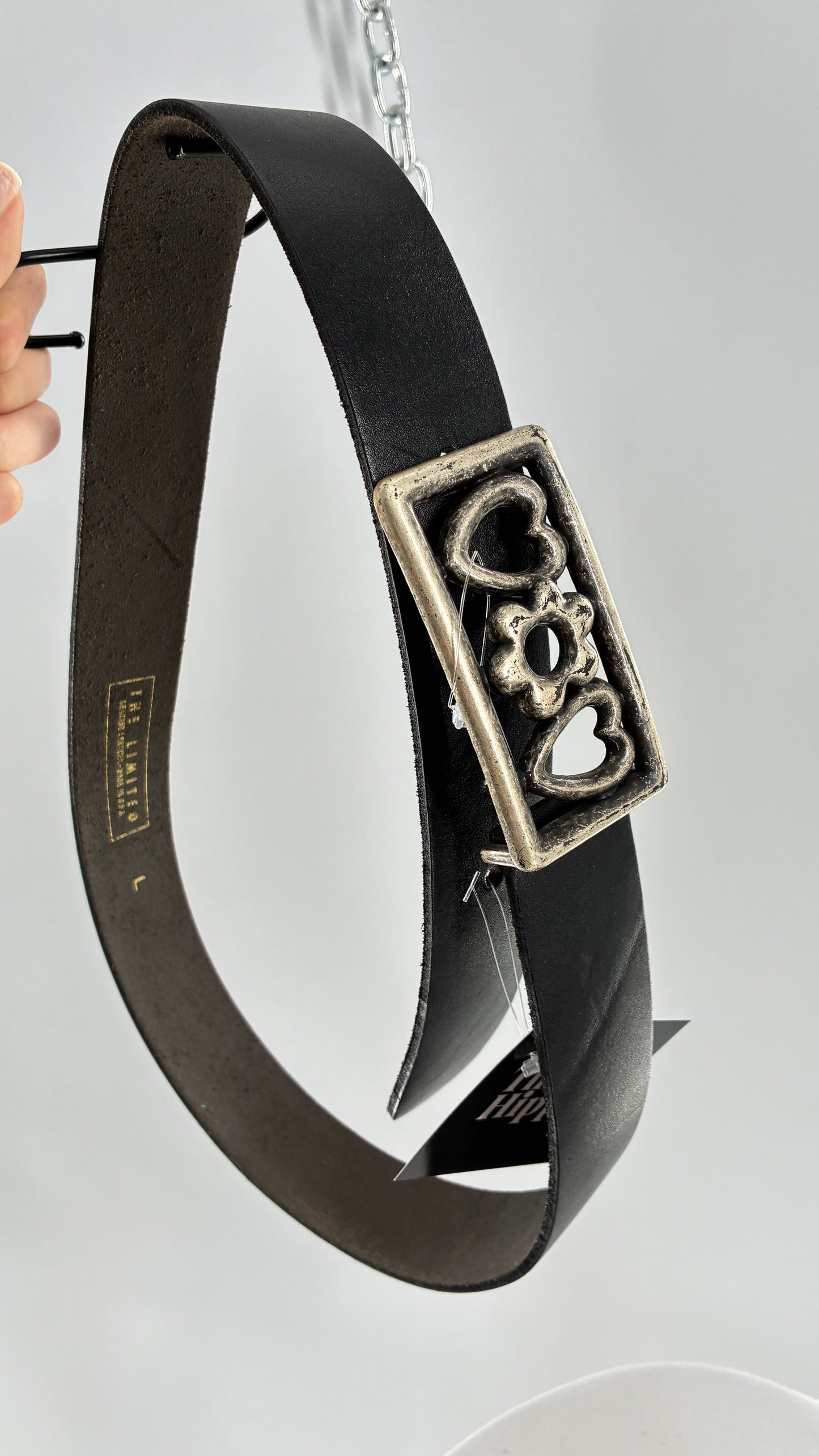 Vintage THE LIMITED Black Leather Belt with Heavy Metal Buckle (Large)