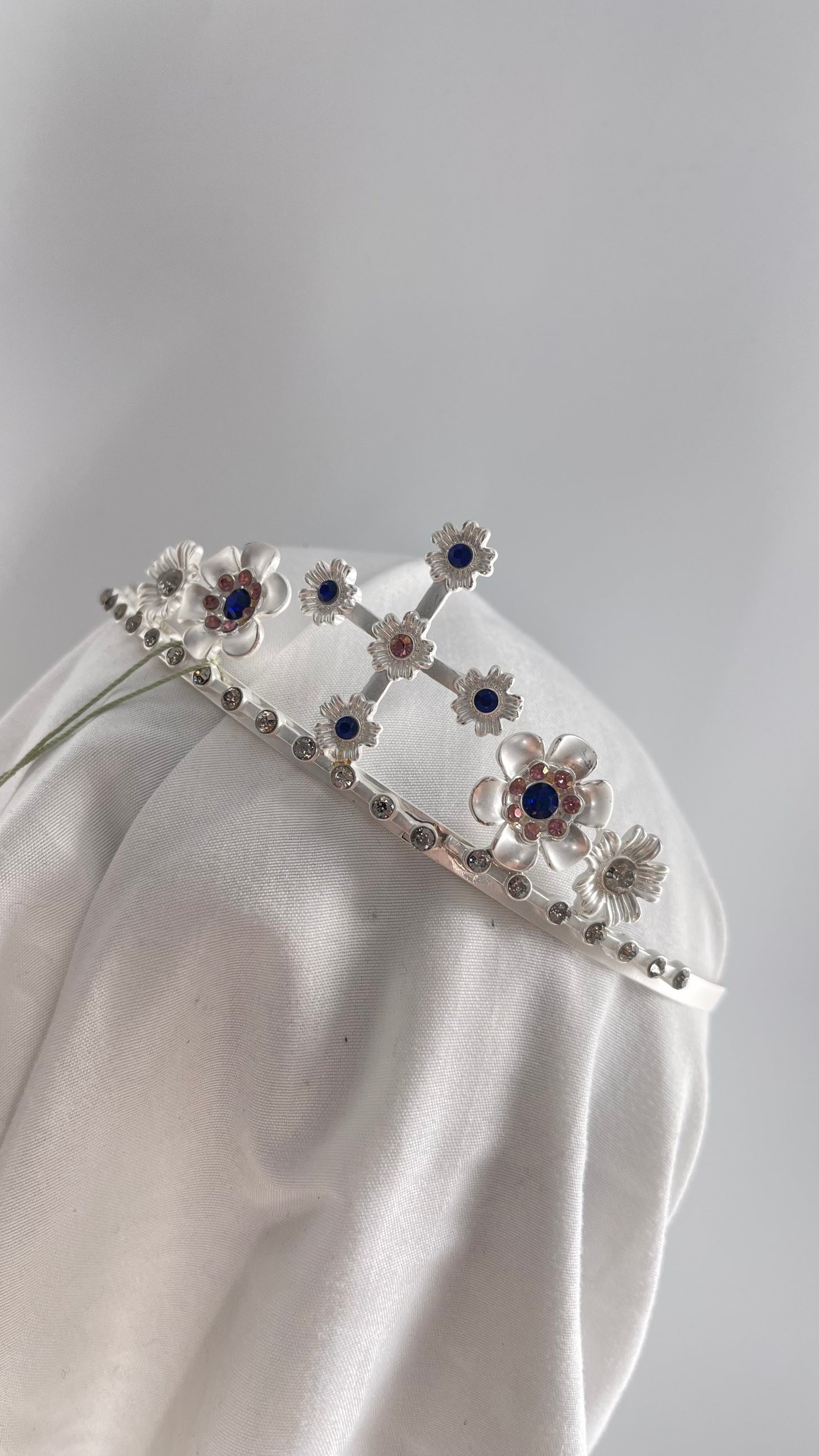 Free People Chrome Metal Silver Renaissance Tiara with Gemstones
