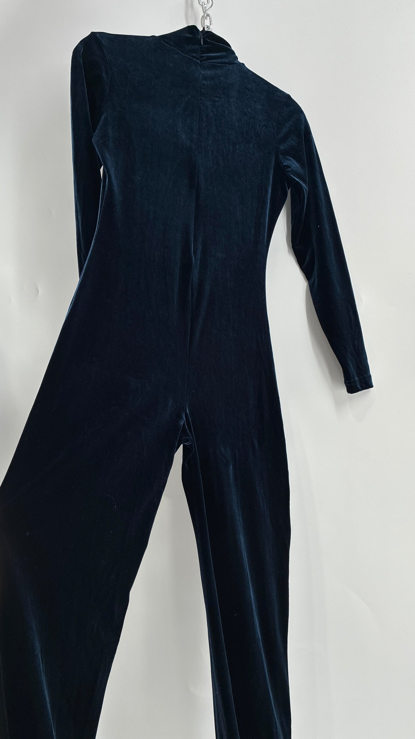 Vintage 1990s MODA INTERNATIONAL Midnight/Navy Blue Jumpsuit with Cut Out Keyhole Detail (Small)