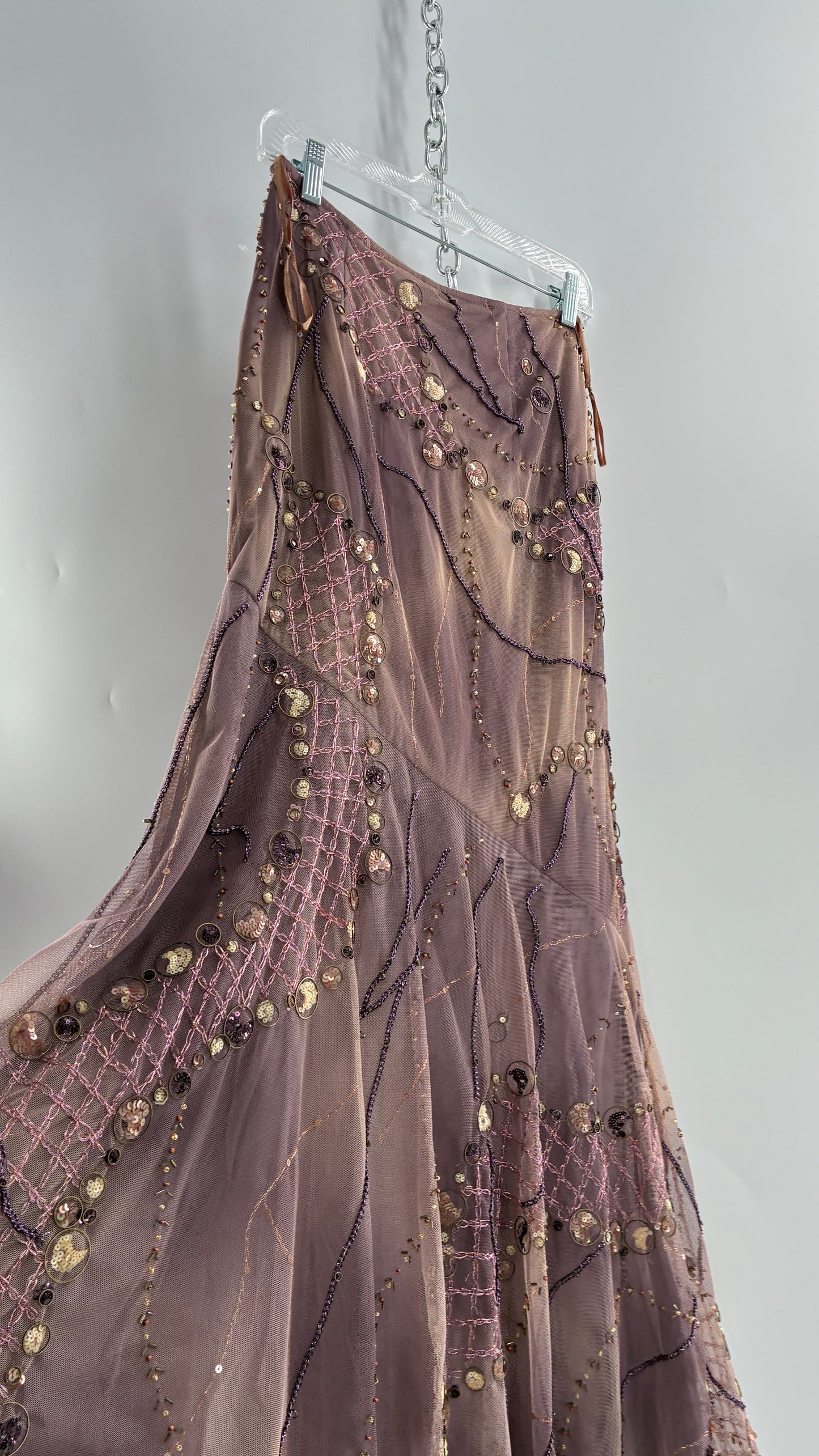 Vintage ALBERTO MAKALI Completely Embroidered and Beaded Maxi Asymmetric Dusty Purple Skirt (4)