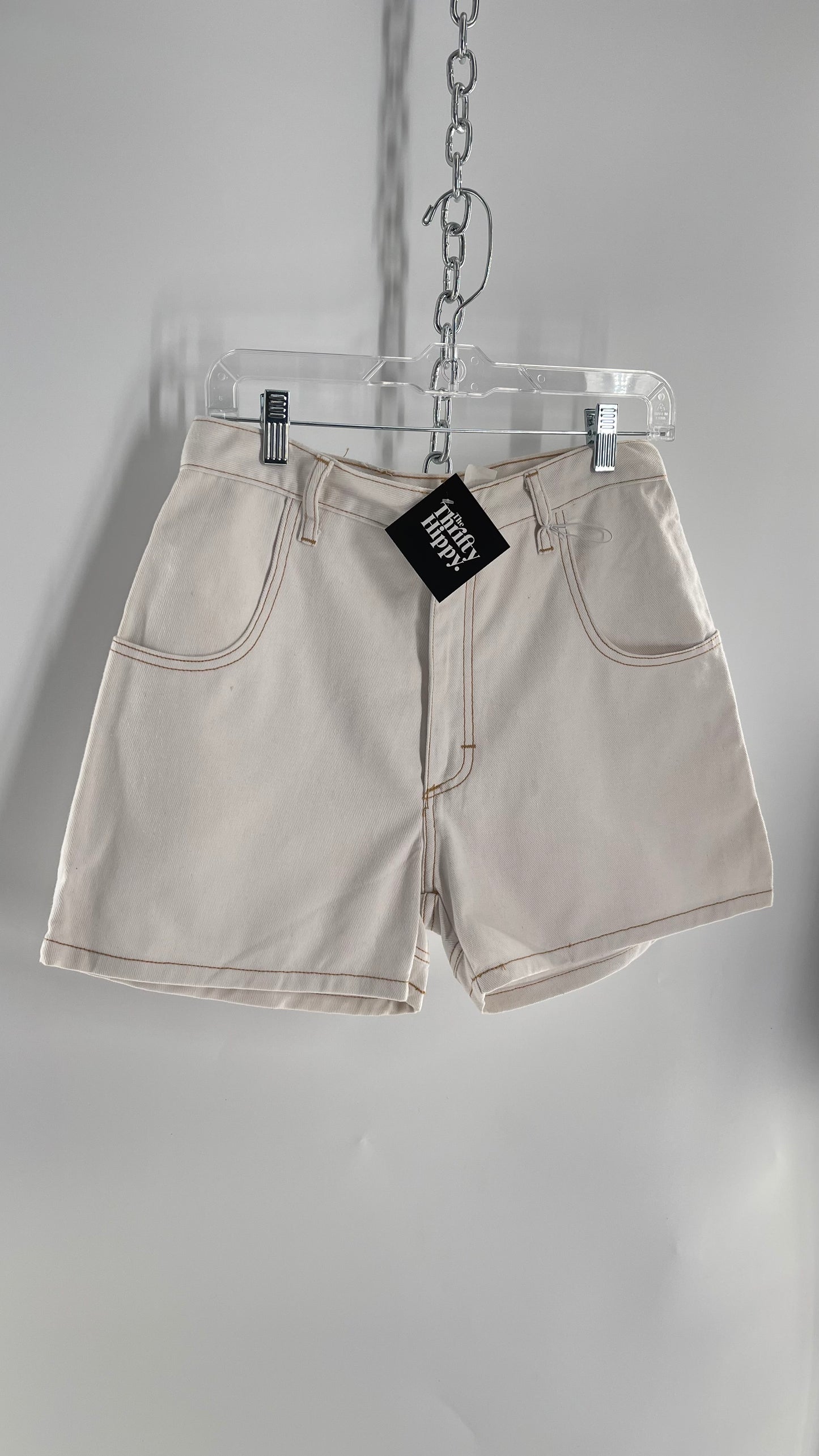 Vintage 1980s Generation X-ers White Contrast Stitch Shorts with Double Waistline on Bum (28)