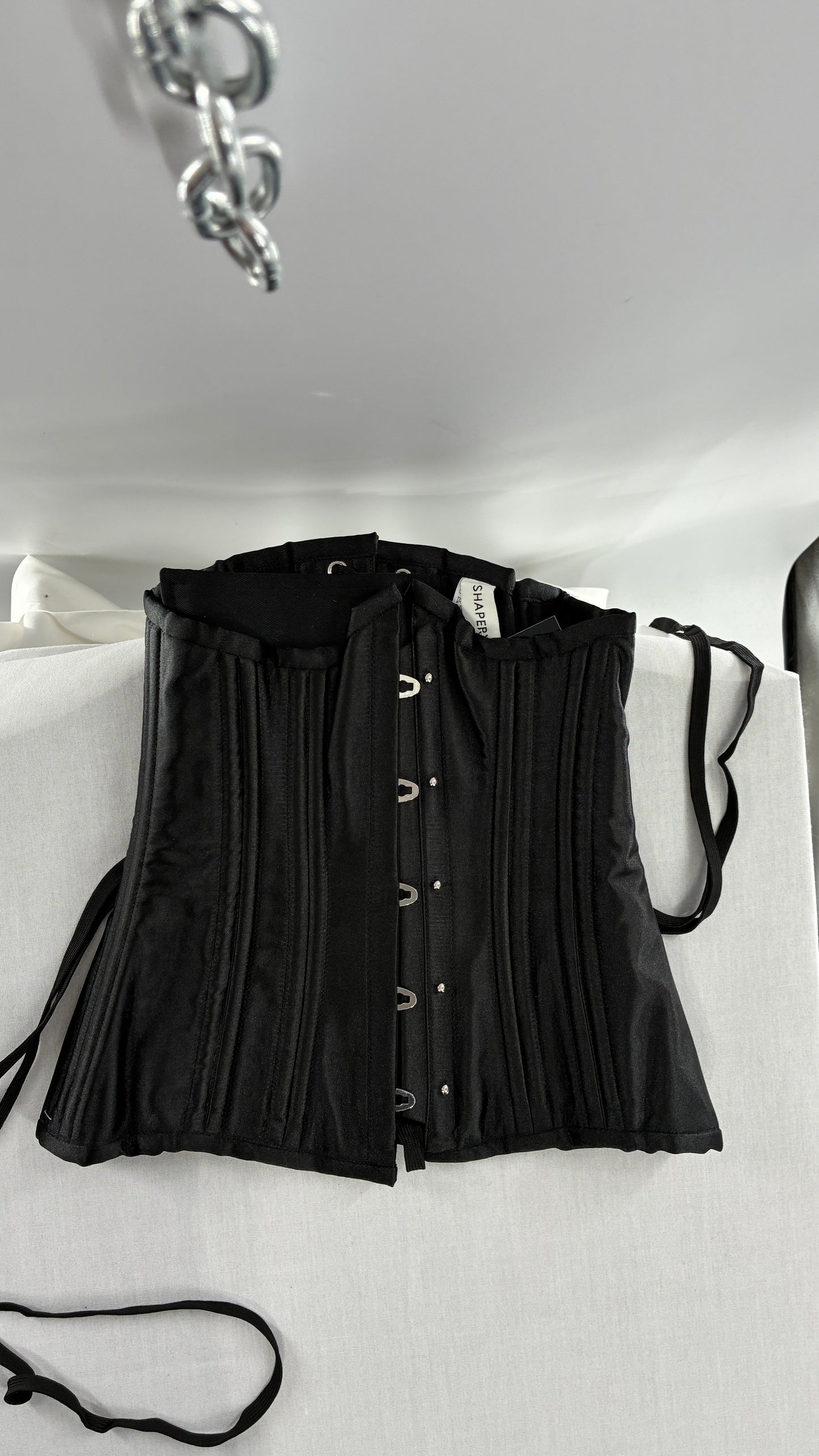 Vintage SHAPERX Black Satin Heavy Duty Ribbed Corset (XS)