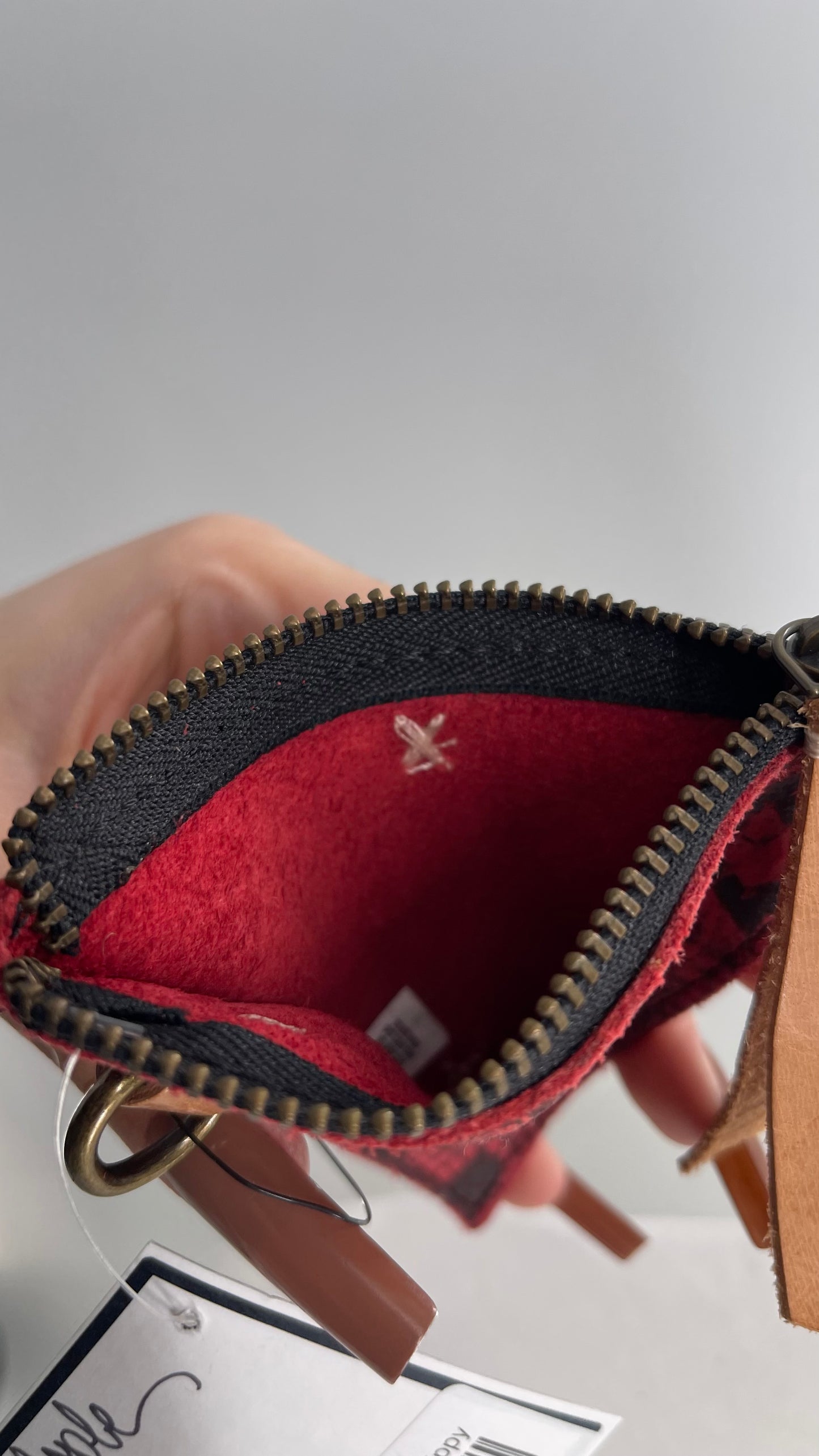Free People Red Suede Leather Snake Patterned Triangle Belt Coin Pouch