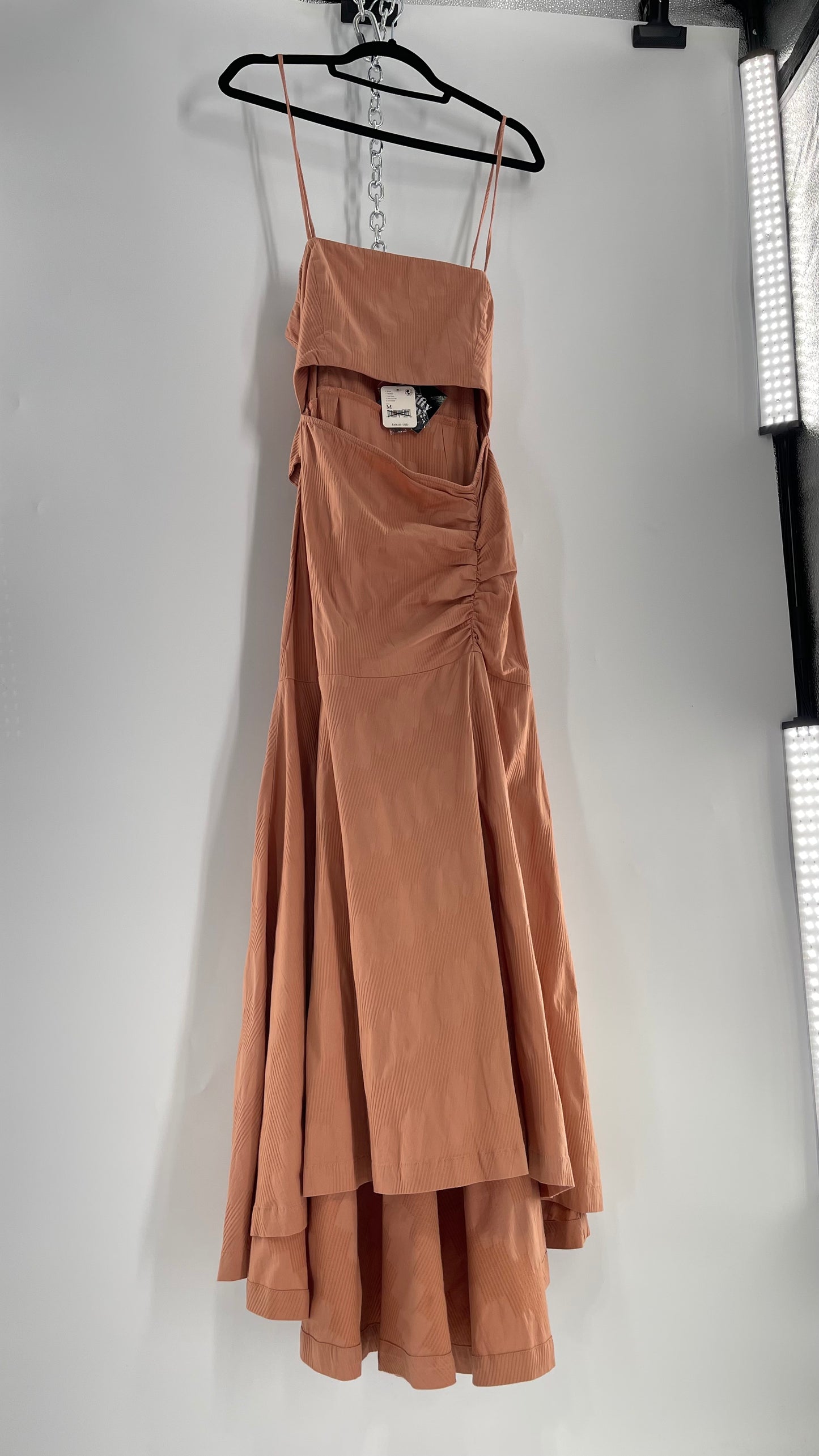 Free People Terracotta/ Smoky Pink Maxi Dress with Exposed Midriff, Waist Bow, and Side Slit with Tags Attached  (M)