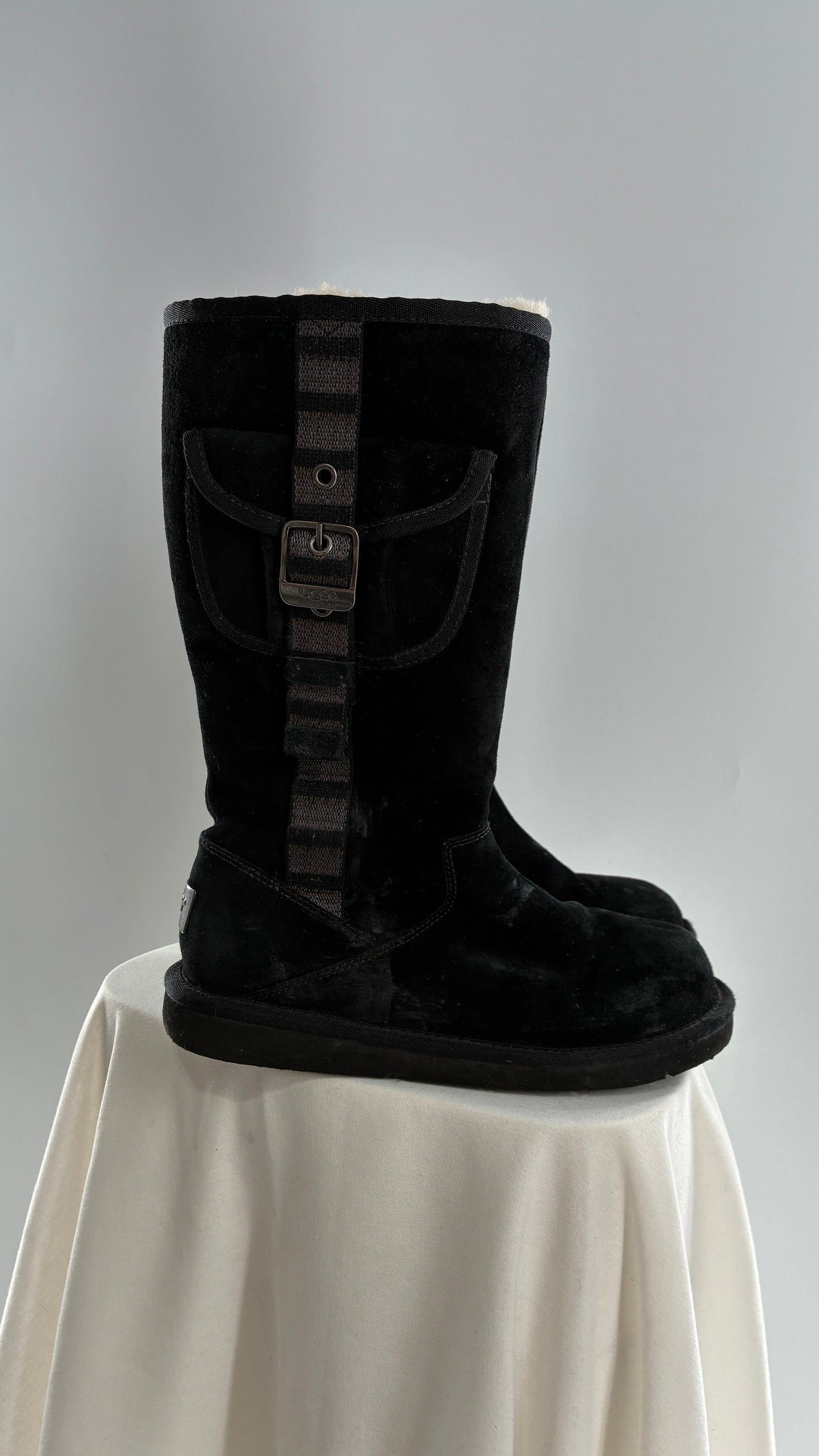 UGG Australia Black Suede Tall Cargo Boot (6)