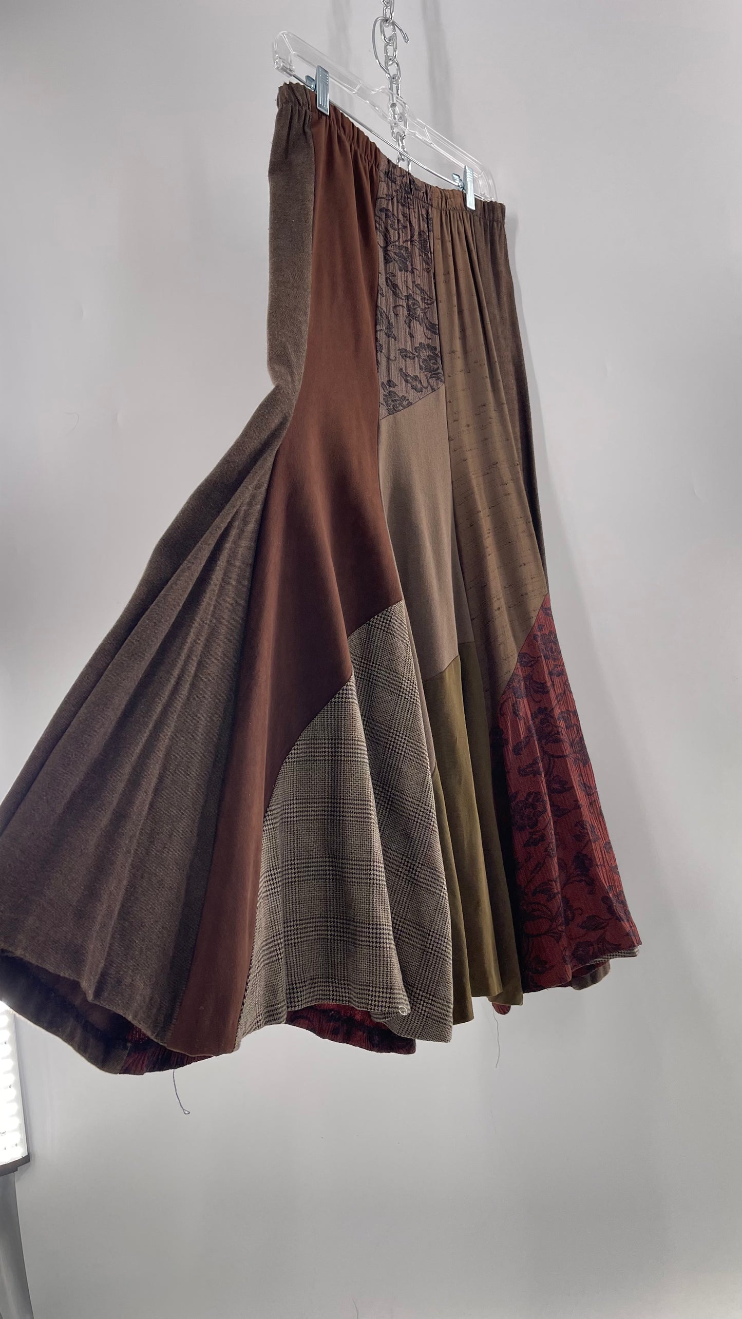 Vintage ZOÉ Mixed Pattern Patchwork Pleated Maxi Skirt (Small)