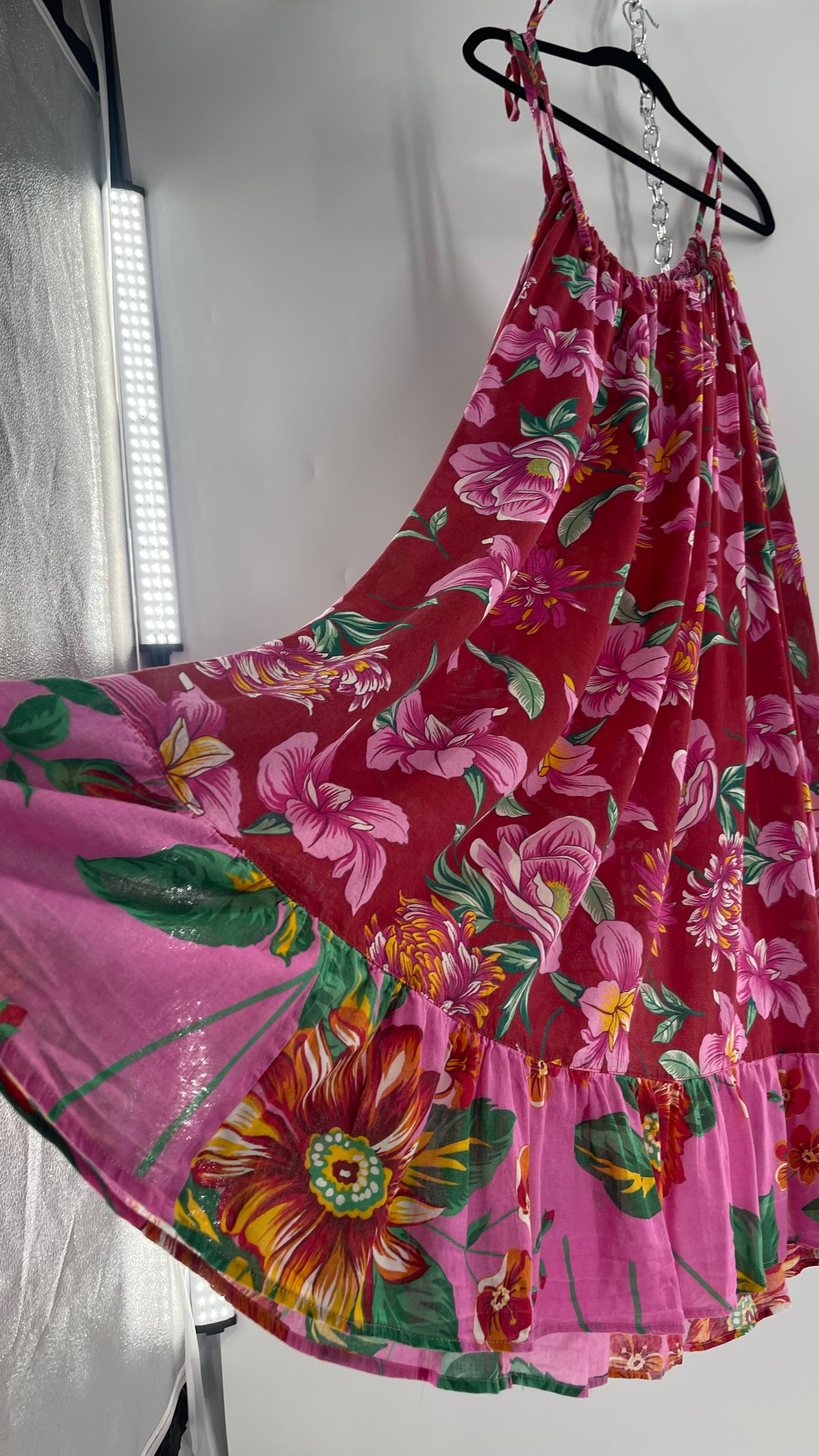 Handemade Brazilian Color Blocked Red/Pink Floral Maxi (One Size)