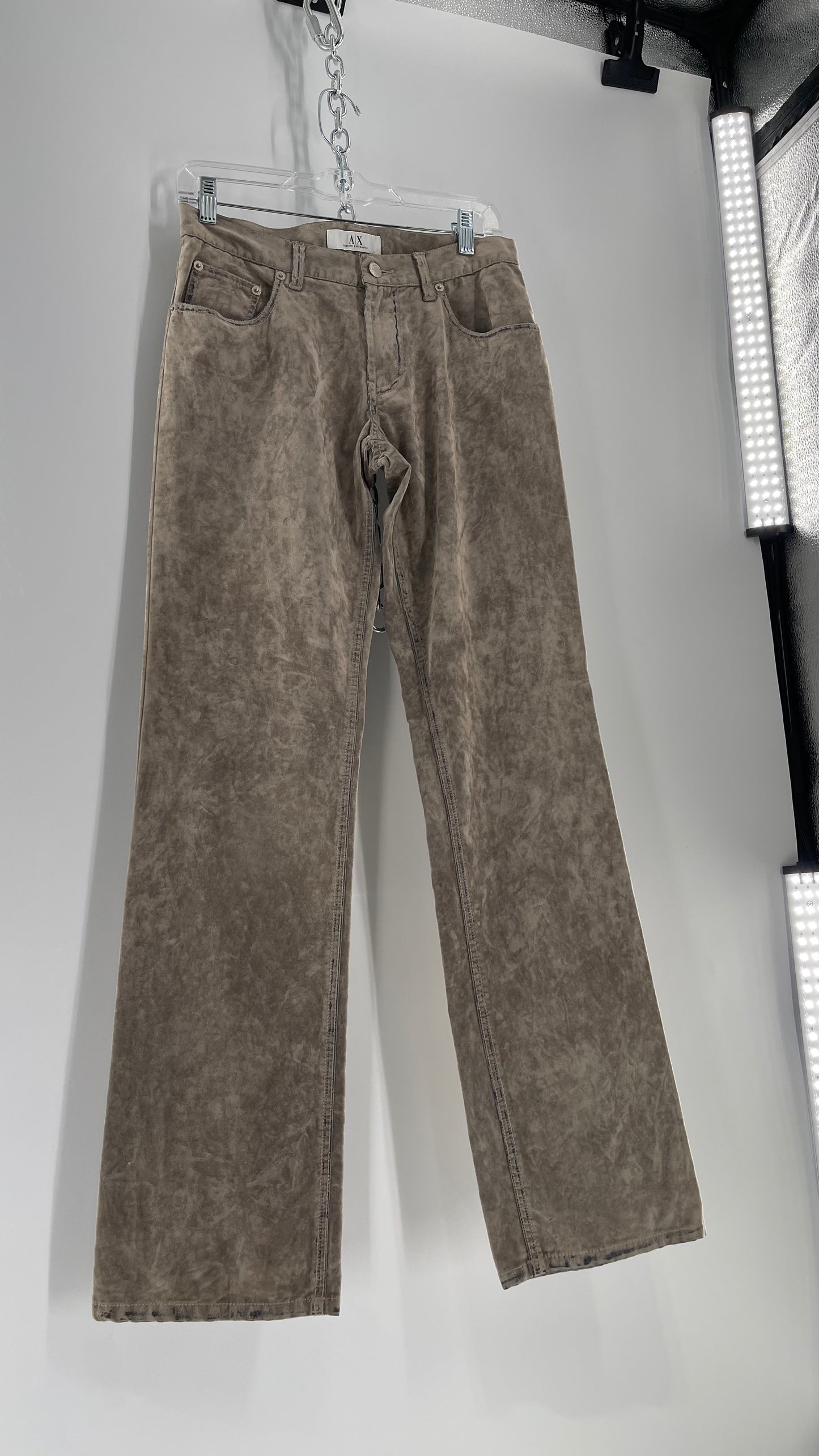 Armani Exchange Grey Velour Straight Legs with Denim Seam Details (Size 4)
