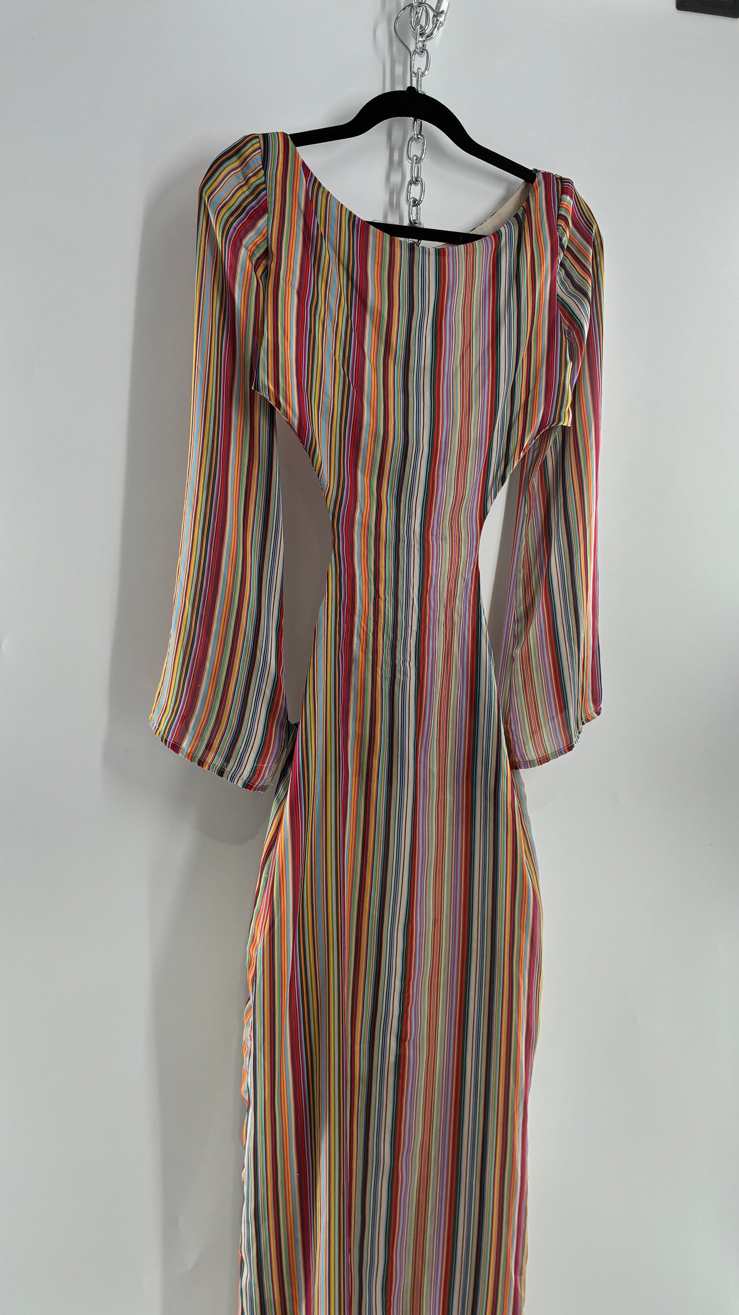 WINTERMUSE Daphne Multicolored Striped Silky Backless Cutout Dress (4)