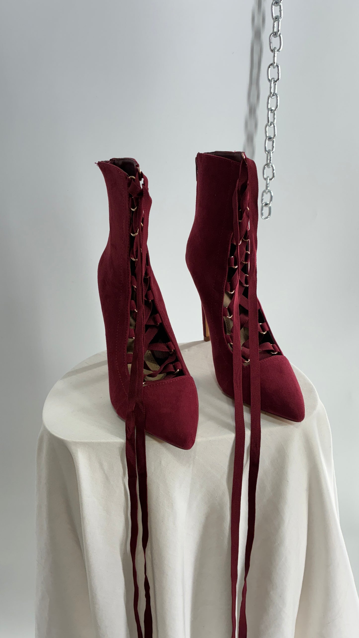 Charlotte Russe Deadstock Maroon Pointed Toe, Lace Up, Tie Up GISELE heel (9)