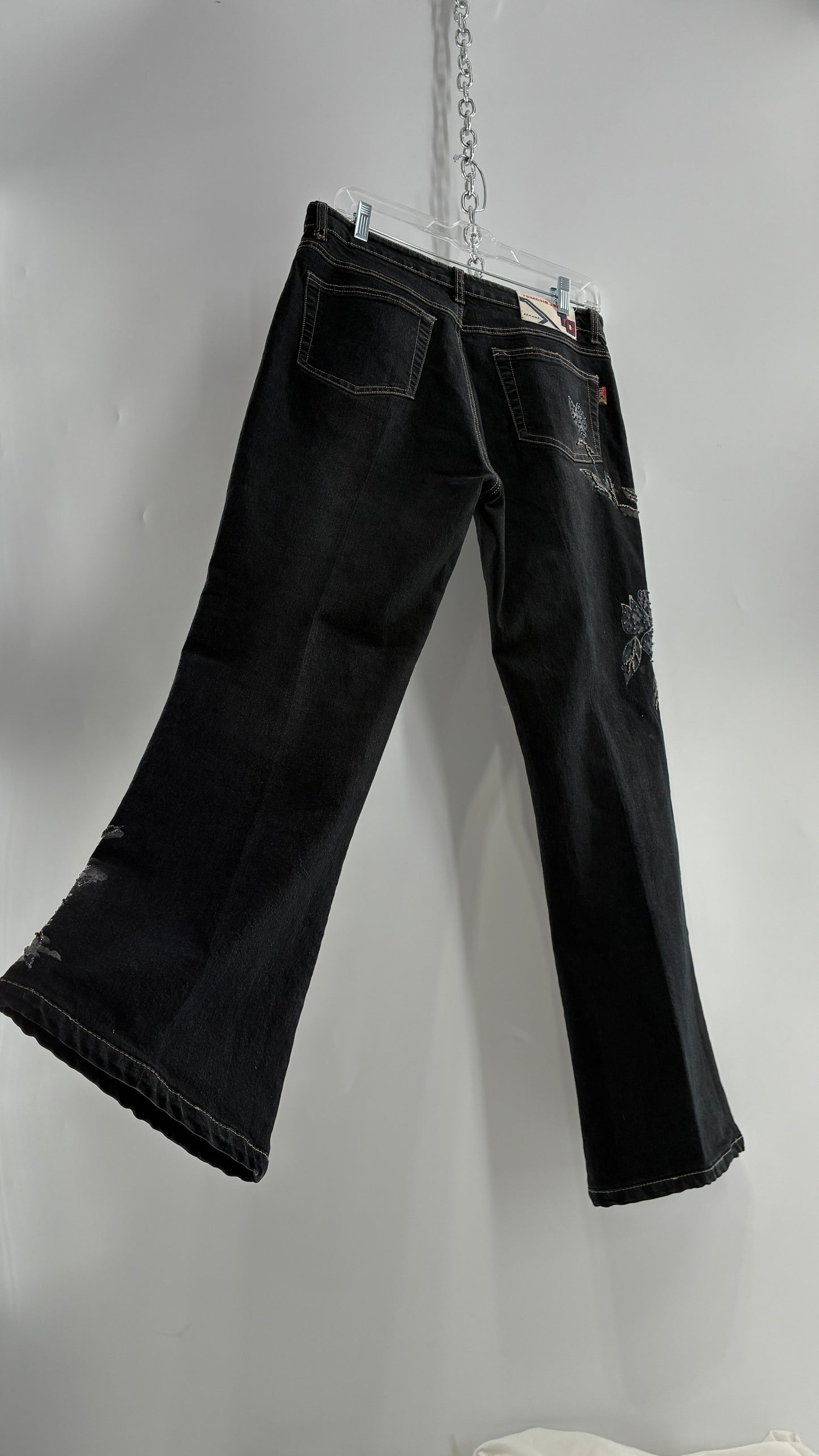 Vintage TEMCHE JEANS Dark Wash Jeans with Painted, Beaded Florals