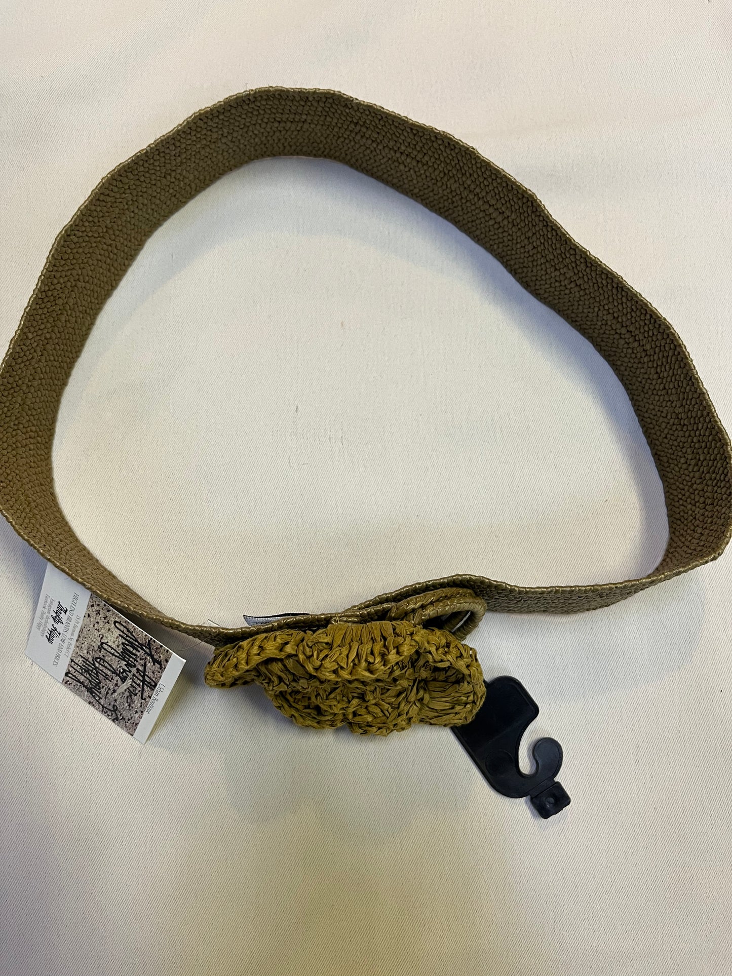Vintage Miss Albright Elastic Tan Woven Belt with Artisan Looking Crochet Flower (M/L)