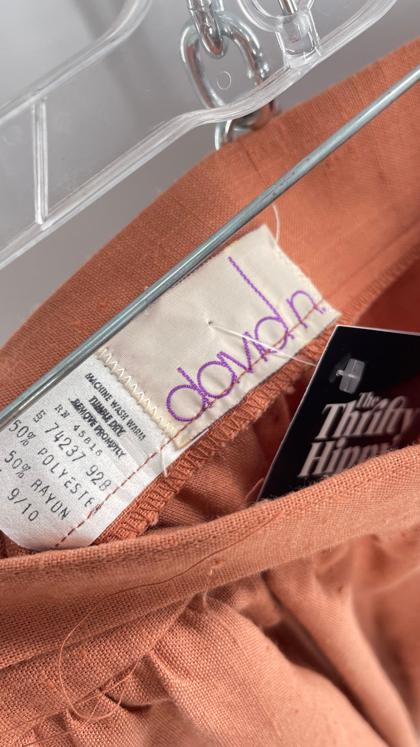 Vintage David N Linen Look Apricot Pink/Orange Circle Skirt with Pockets (9/10)