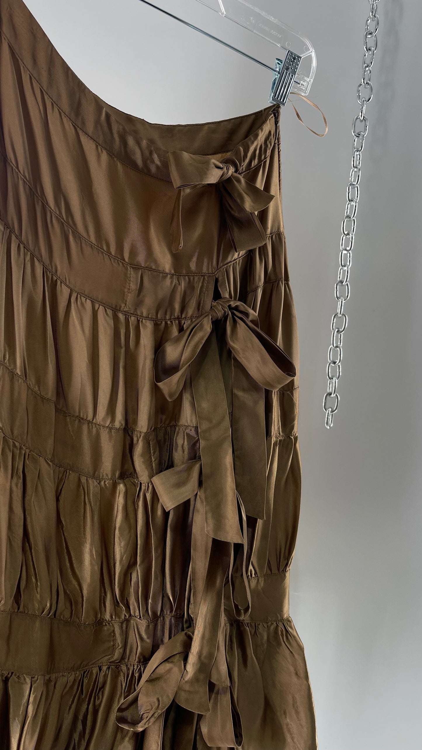 Ysatis Greece Bronze Metallic Fabric Skirt with Dainty Feminine Bow Detailing on Side (1)
