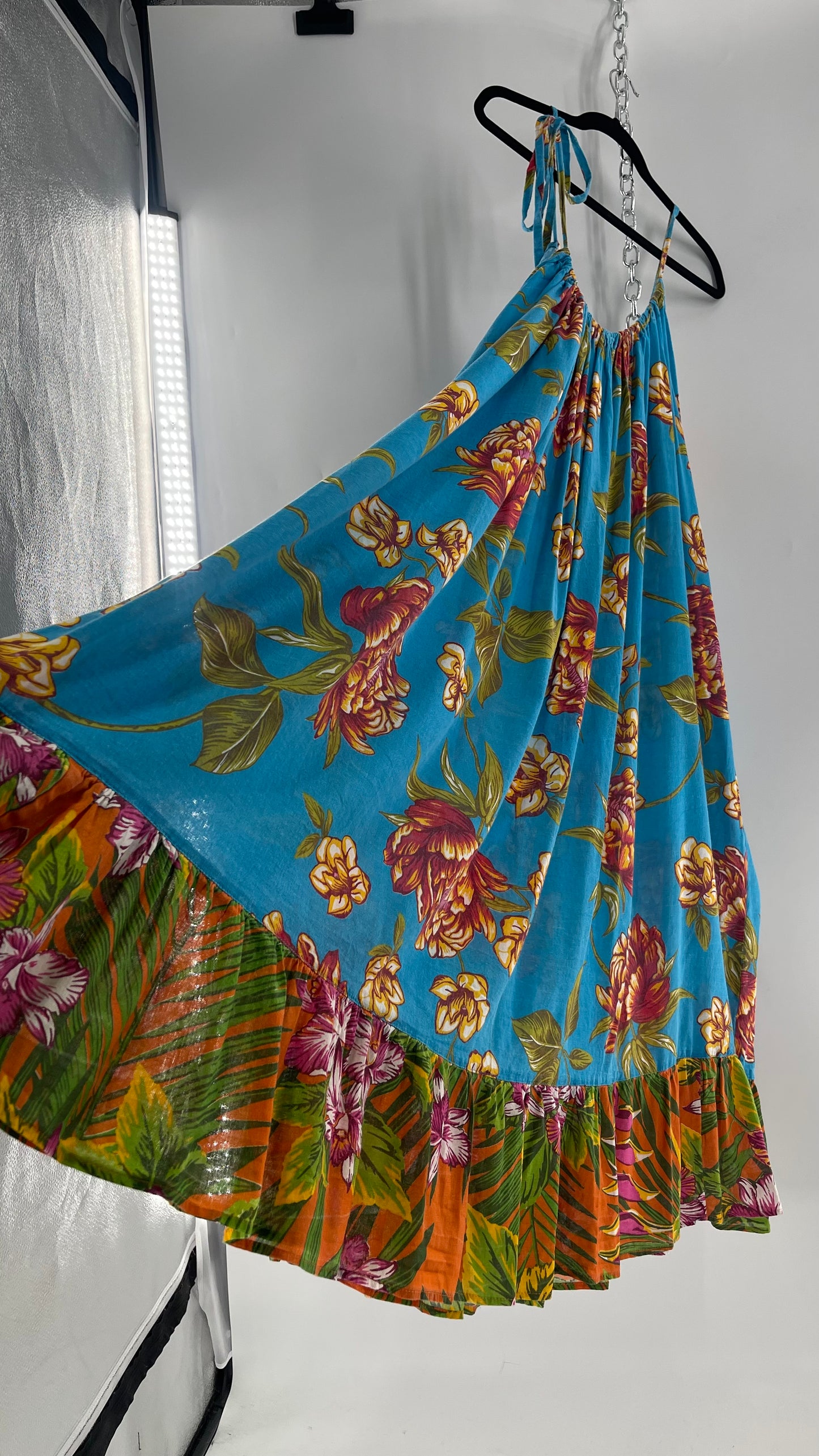 Handemade Brazilian Color Blocked Blue/Orange Floral Maxi (One Size)