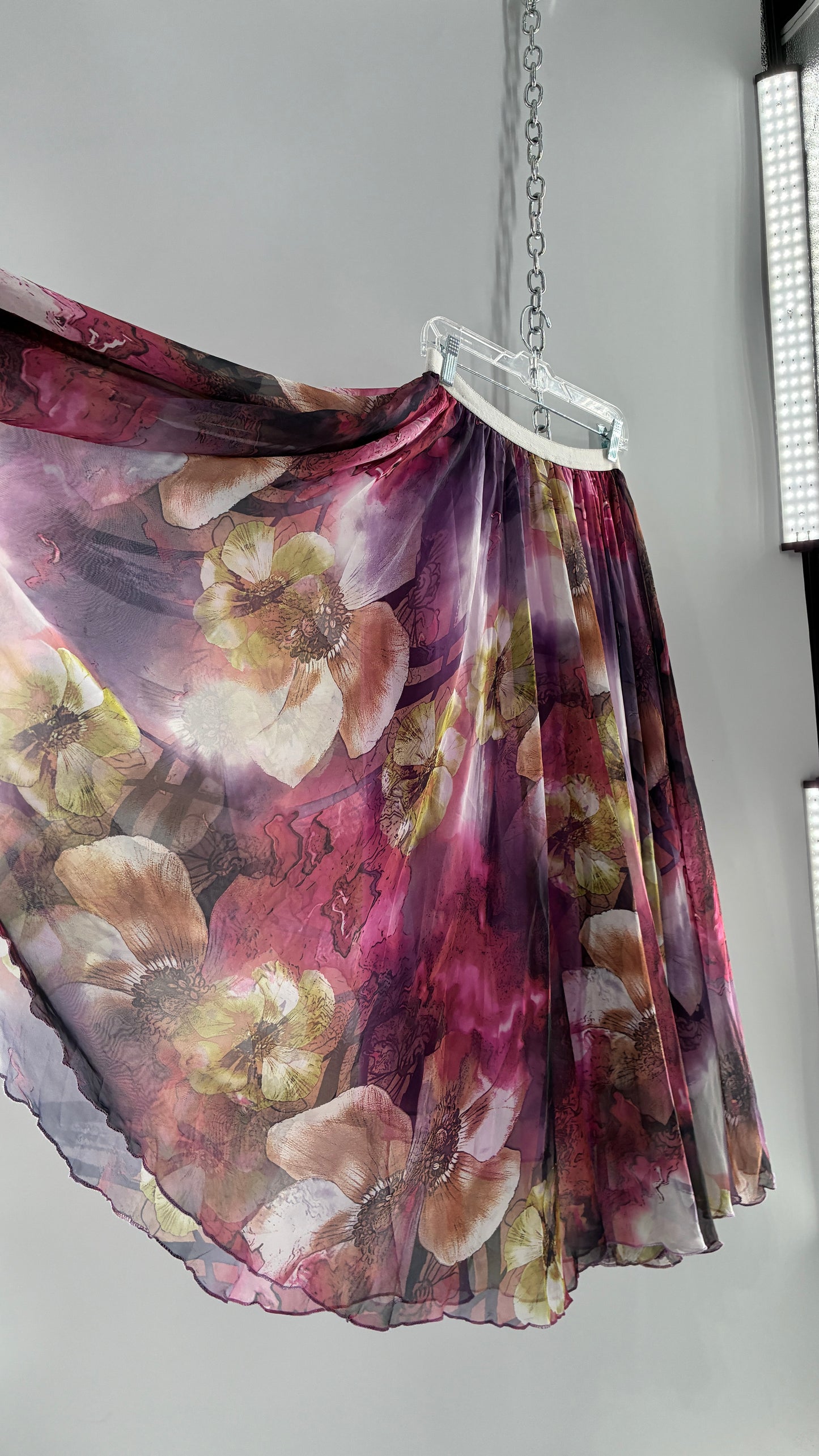 Vintage Full Length Silky Graphic Florals Skirt (Medium)
