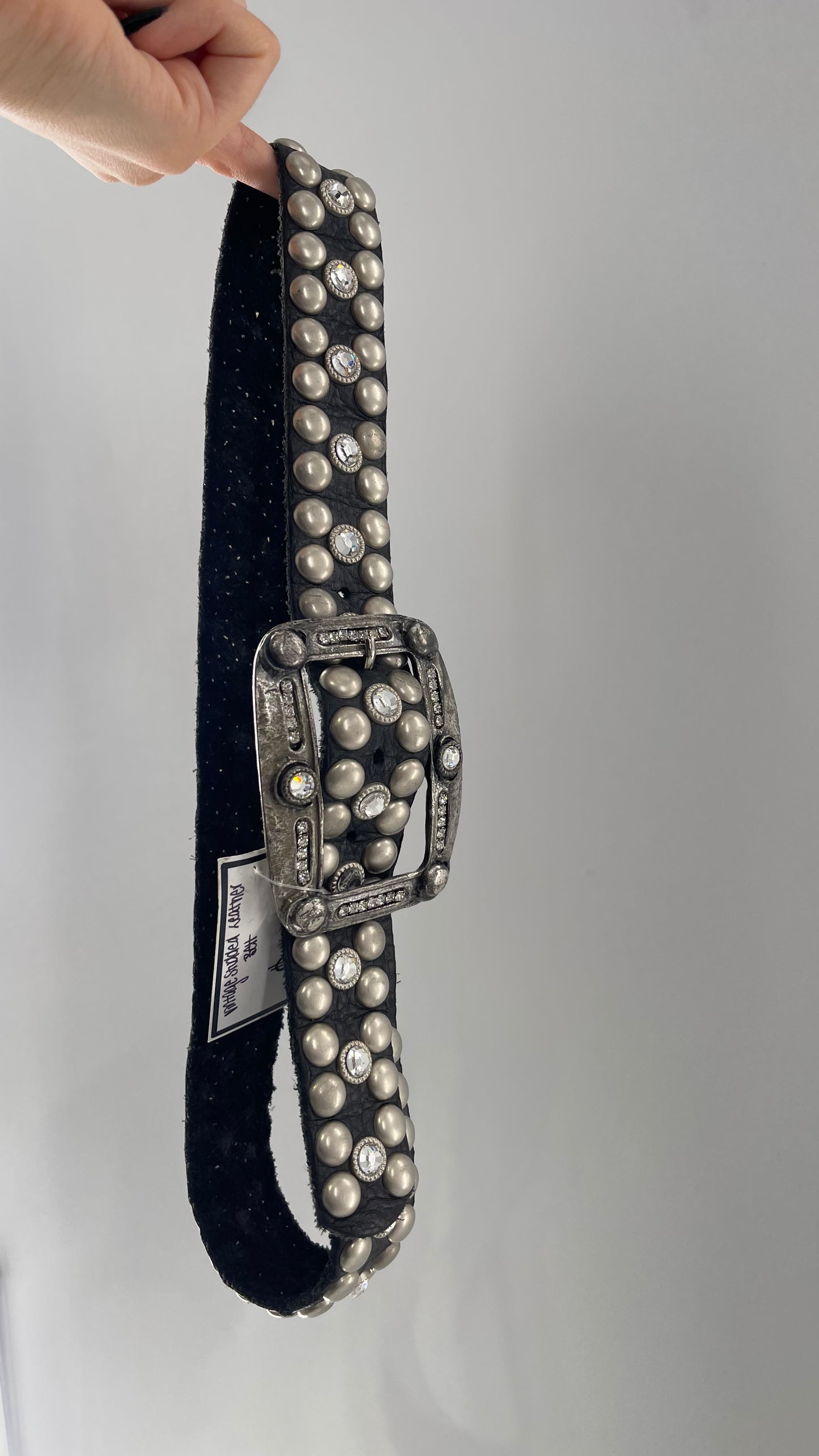Vintage NEW Swarovski Crystal Iconic Cowboy Belt with Studded Leather Detailing (Small)