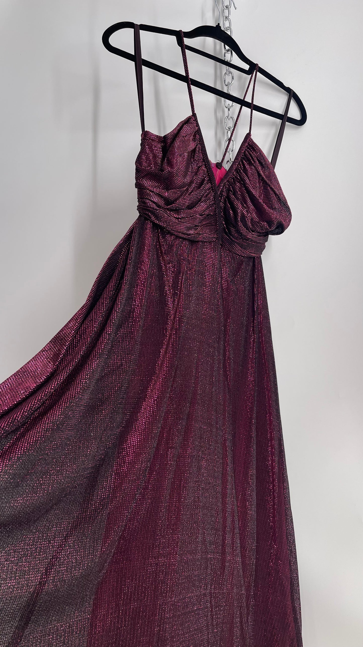Vintage Ladies Garment Worker’s Union Purple Disco Dress with Ruched, Braided Bust (7/8)