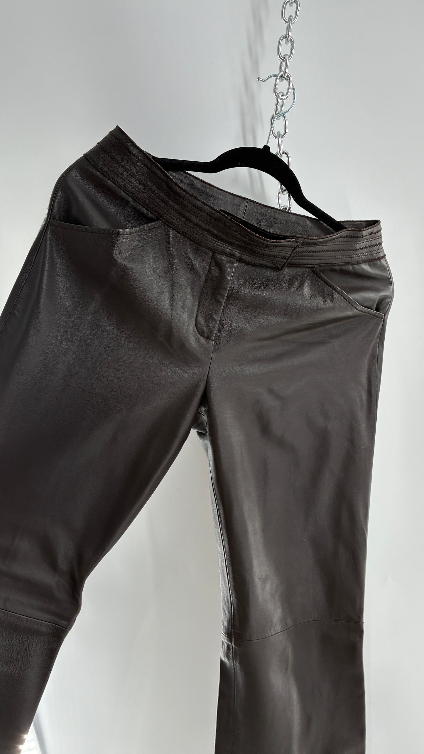 Vintage ETCETERA Deep Brown Low Waisted Embroidered, Side Closure Pants with Bootcut Hem (4)