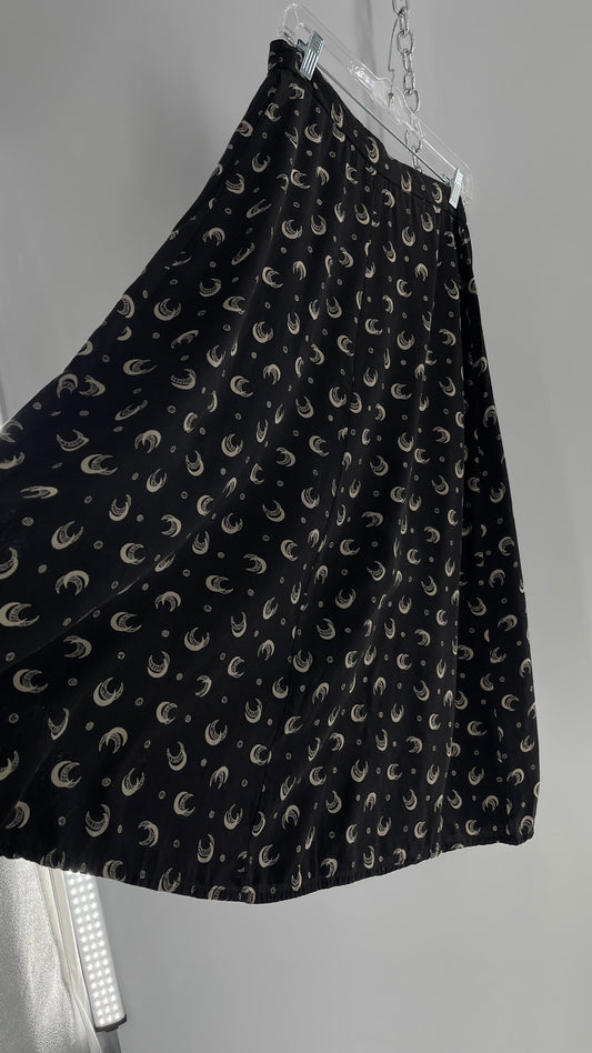 Vintage Gothic Chez Shay Black Skirt with Crescent Moons (Medium)