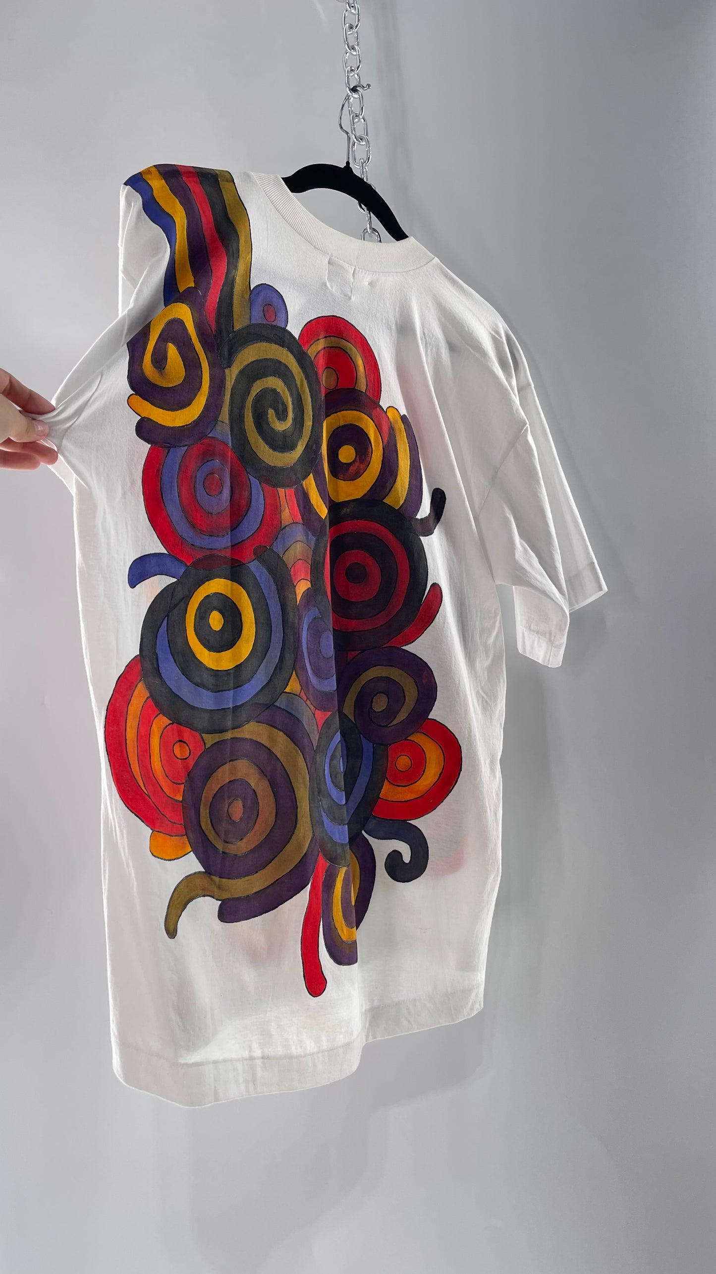 Vintage MANASLIP Hand Painted Swirls 80s T (C)(44)