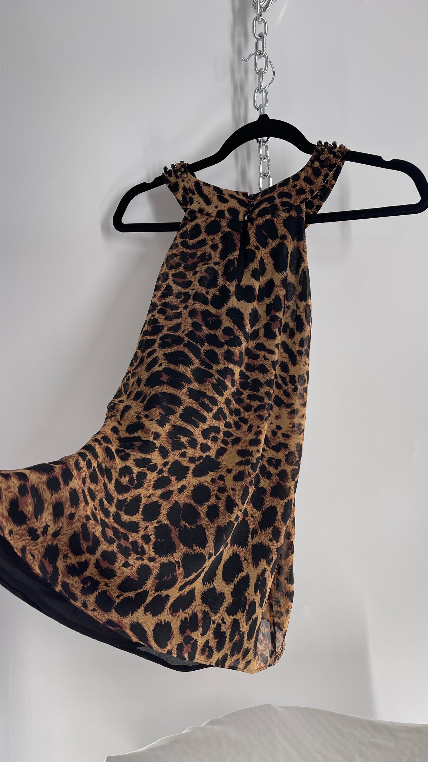 Vintage Cheetah Printed Choker Tunic Blouse with Beaded Neck (8)