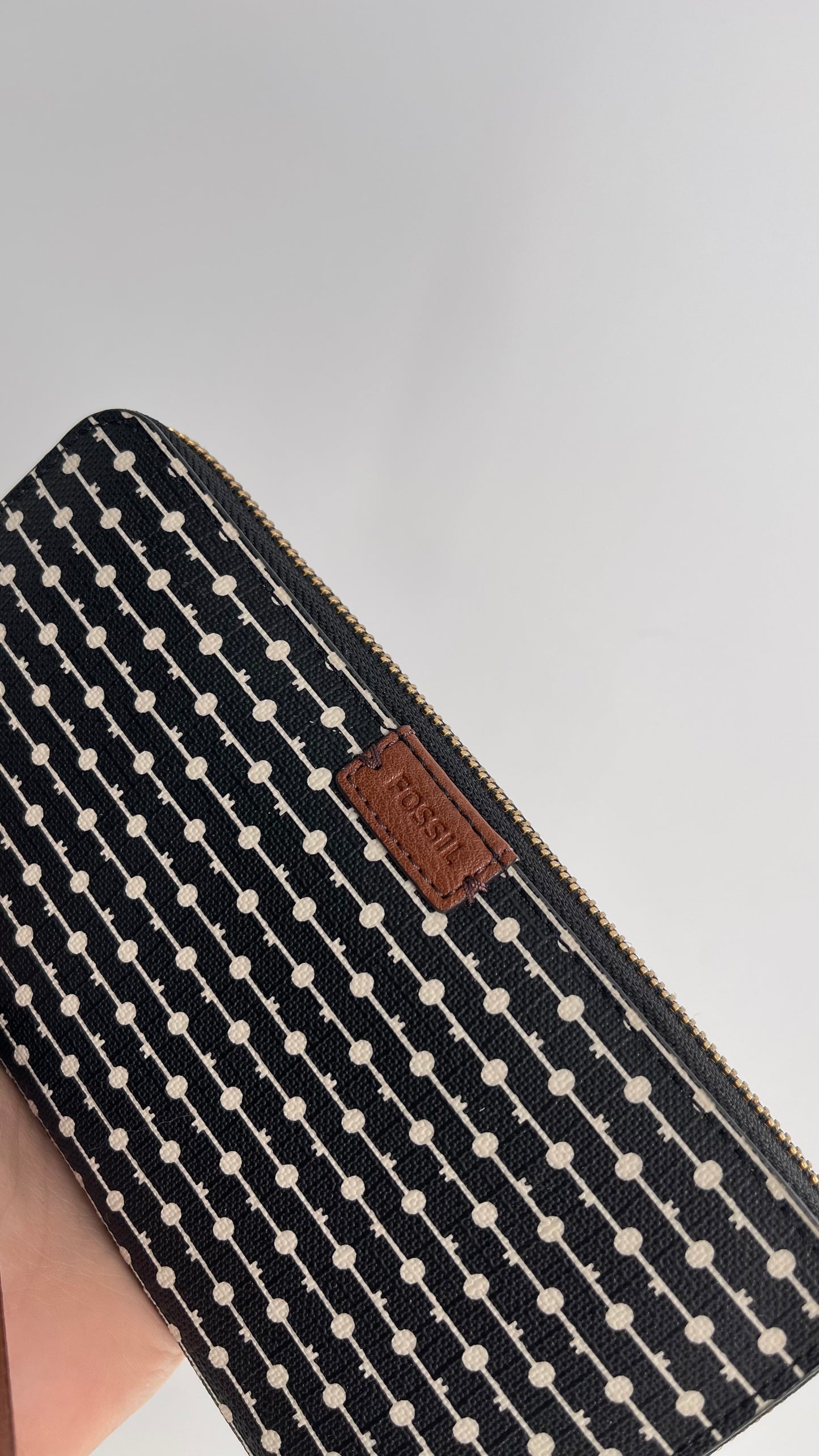 Fossil Black Patterned RFID Protected Wallet with Tags Attached