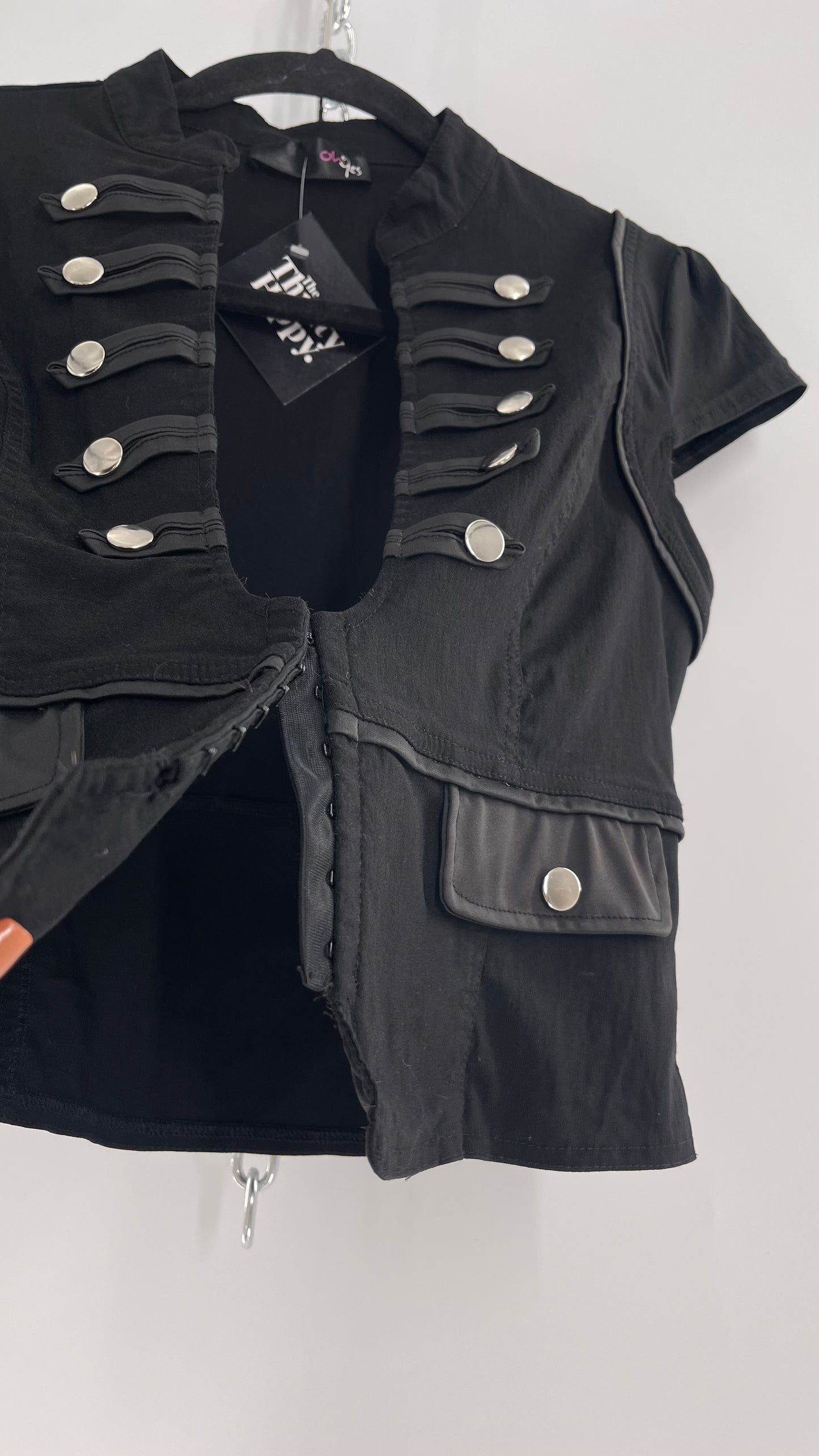 Vintage Black Double Breasted Military Steampunk Drummer Corset Top (Large)