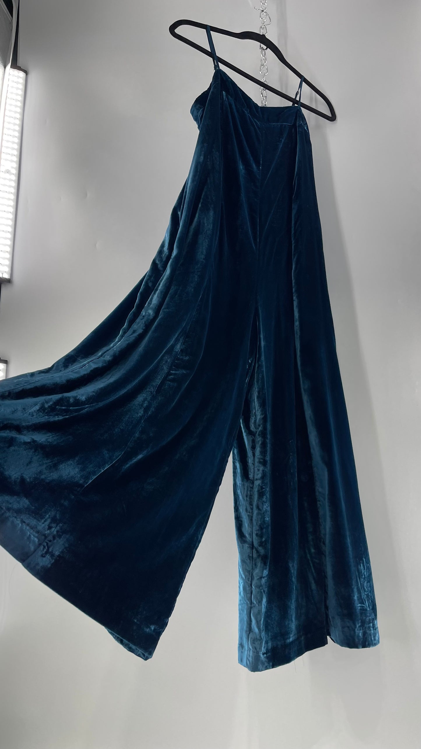 Anthropologie Blue Velvet Velour Wide Leg Jumpsuit (2)