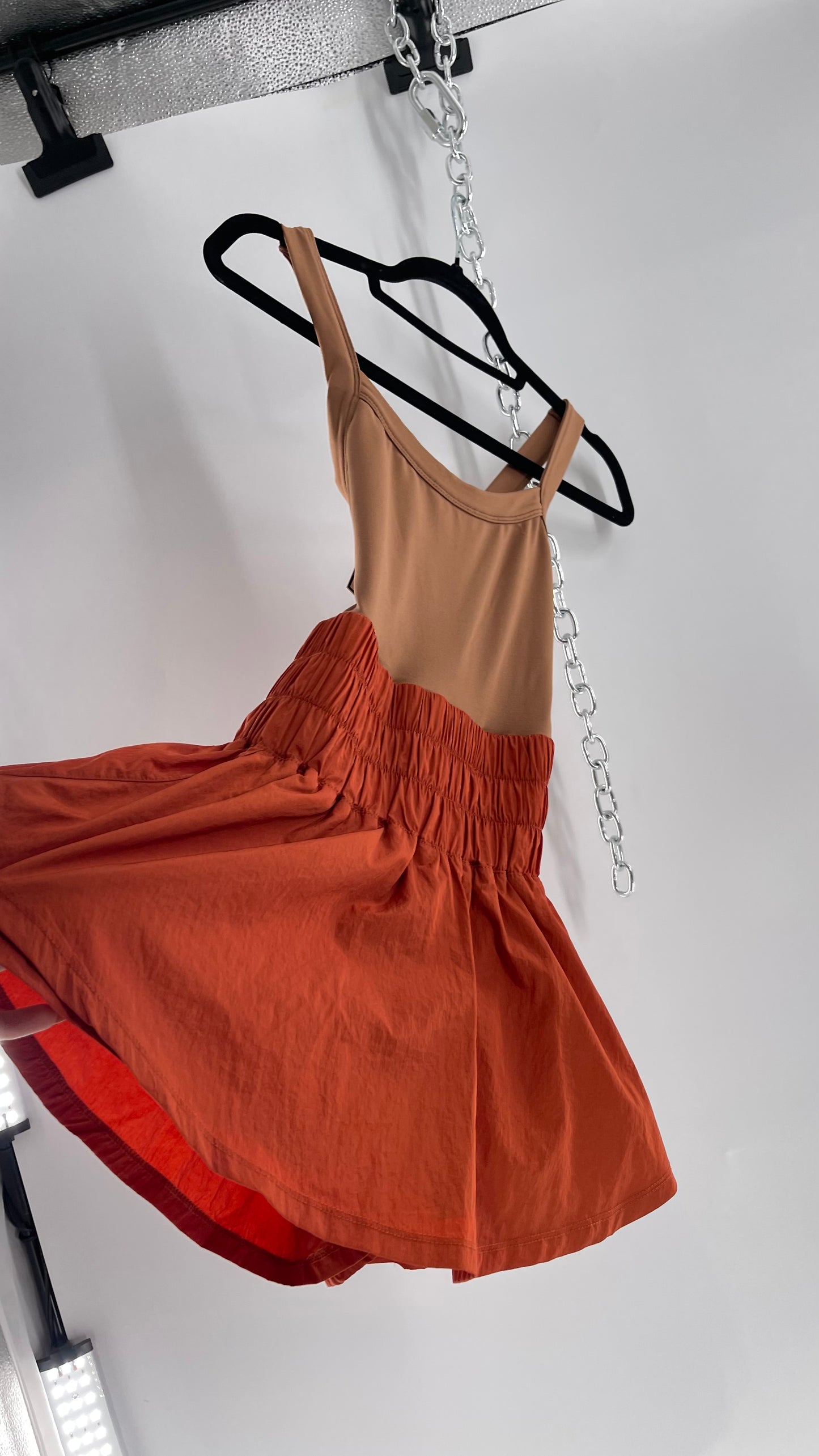 Free People Movement Tan Jumpsuit with Burnt Orange Parachute Shorts (XS)