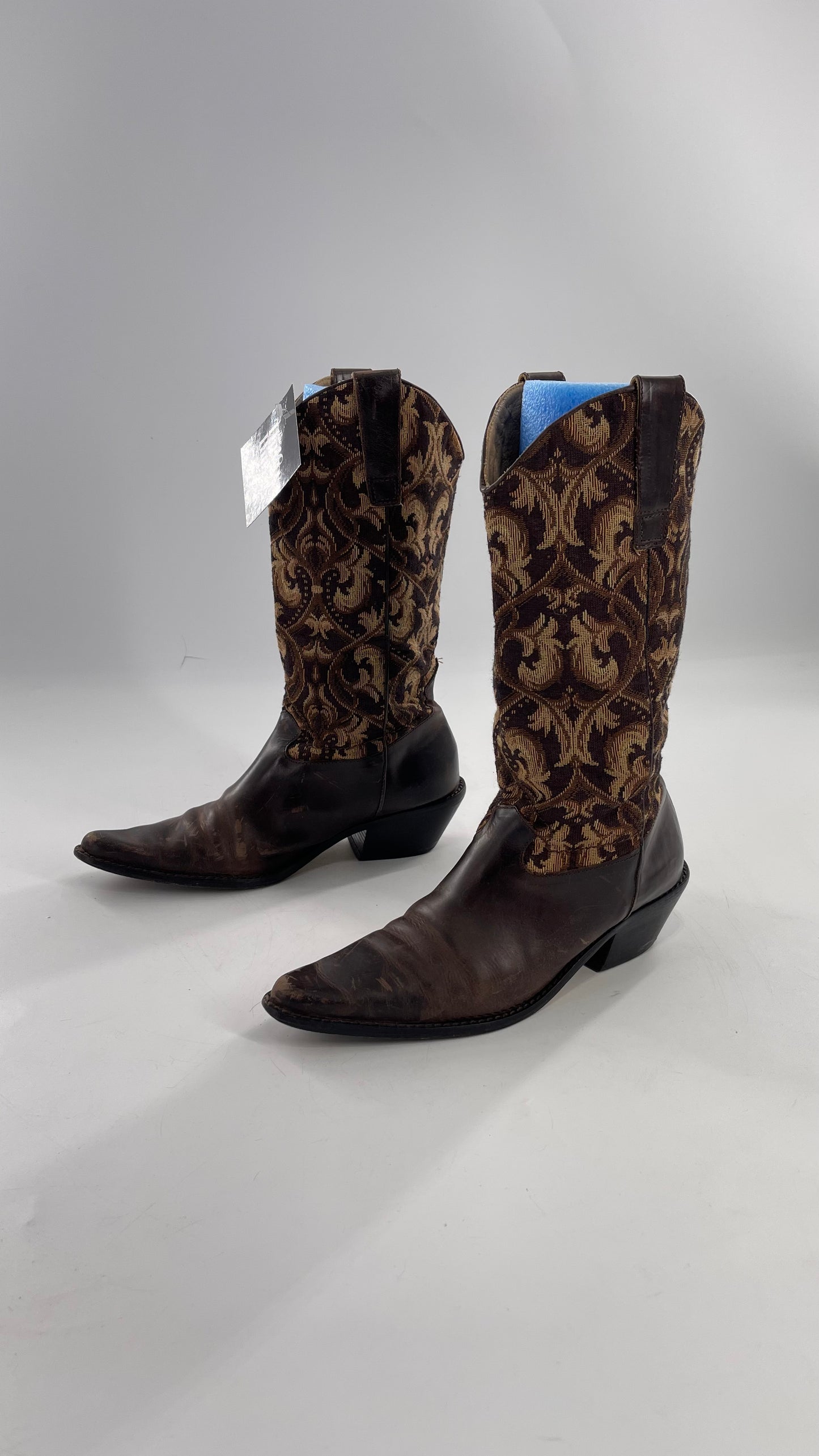 Vintage Matisse Brown Leather Tapestry Cowboy Boot (8.5)