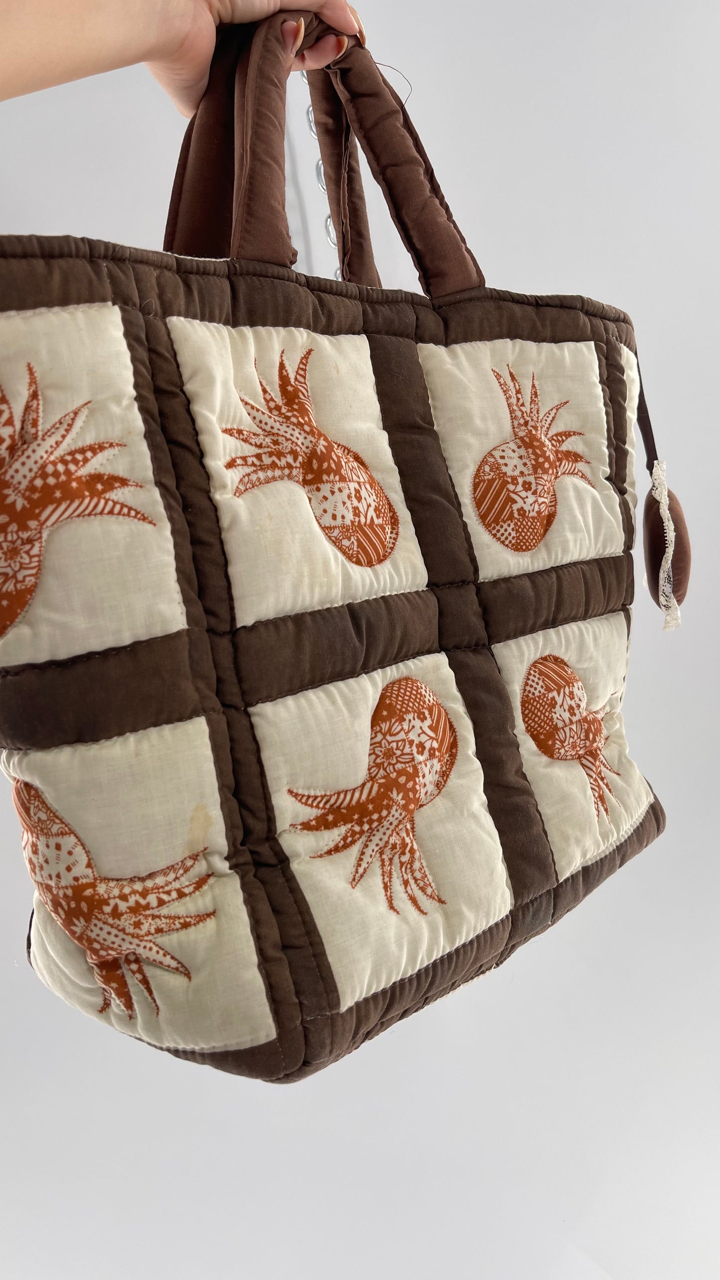 Vintage Patchwork Brown/Orange/Beige Handmade Quilted Tote