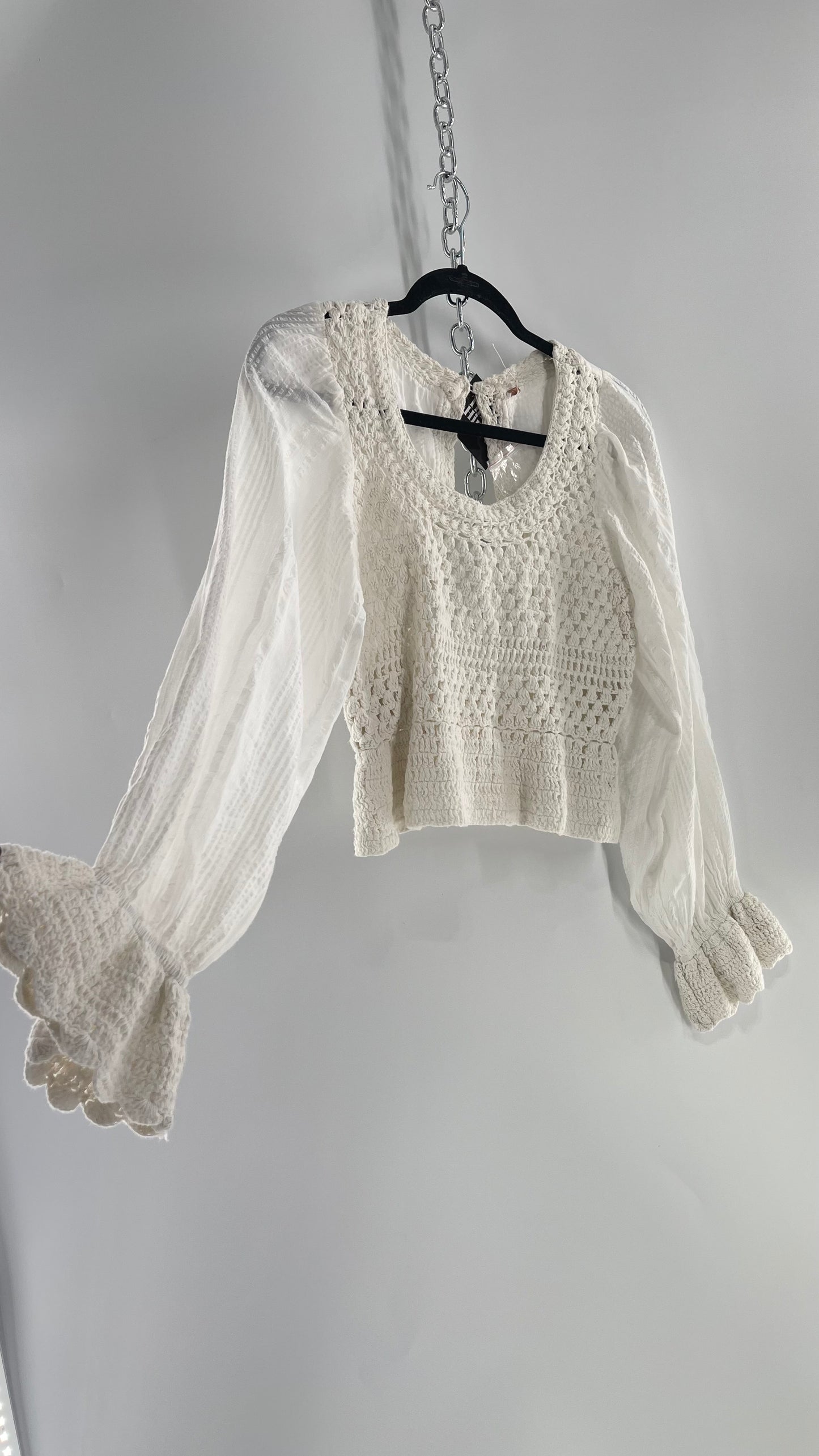 Free People White Crochet “Megan” Top (Large)