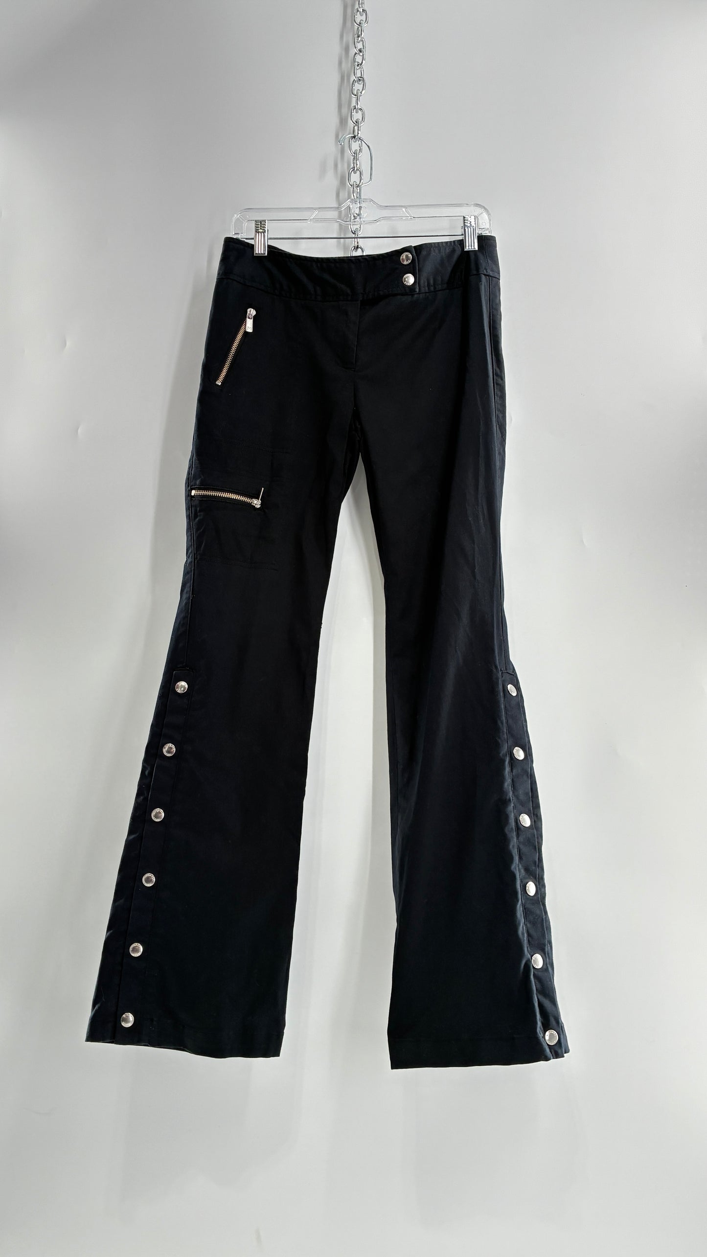 Vintage MICHAEL KORS Black Button Leg Kick Flare Low Rise Pants with Zipper Details and Side Closure (6)