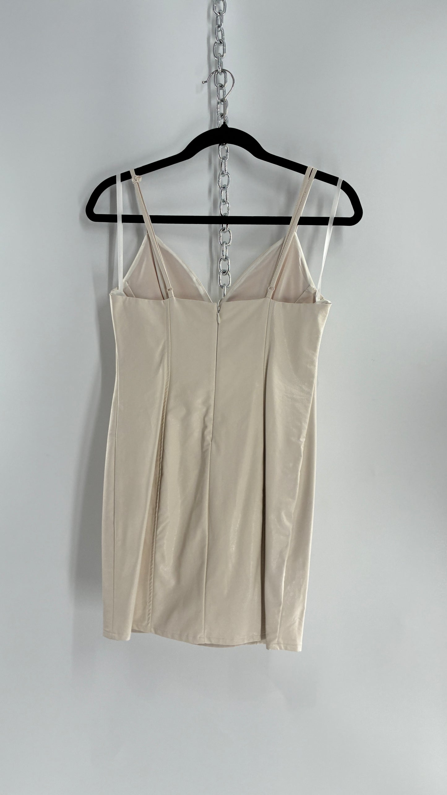 Super Down Vegan White Leather Camisole Mini Dress with Triangle Cups (XS)