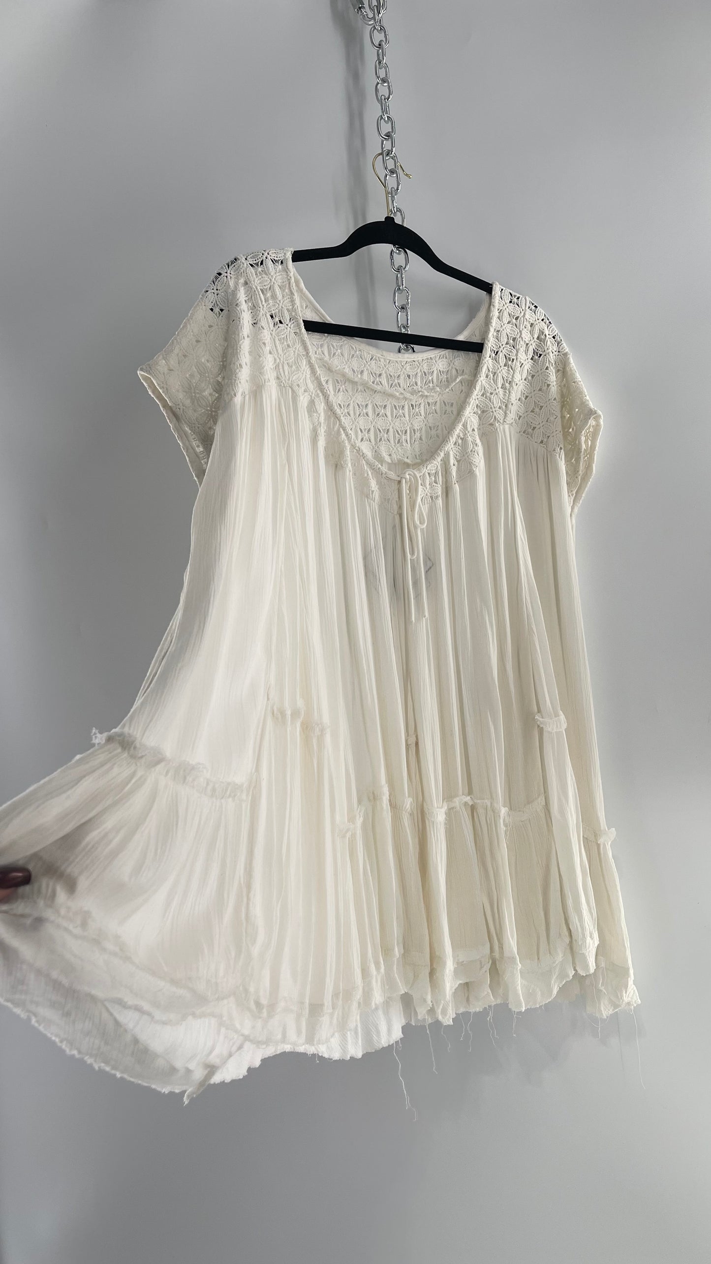 Free People White Cotton Voluminous T Shirt Dress (S)