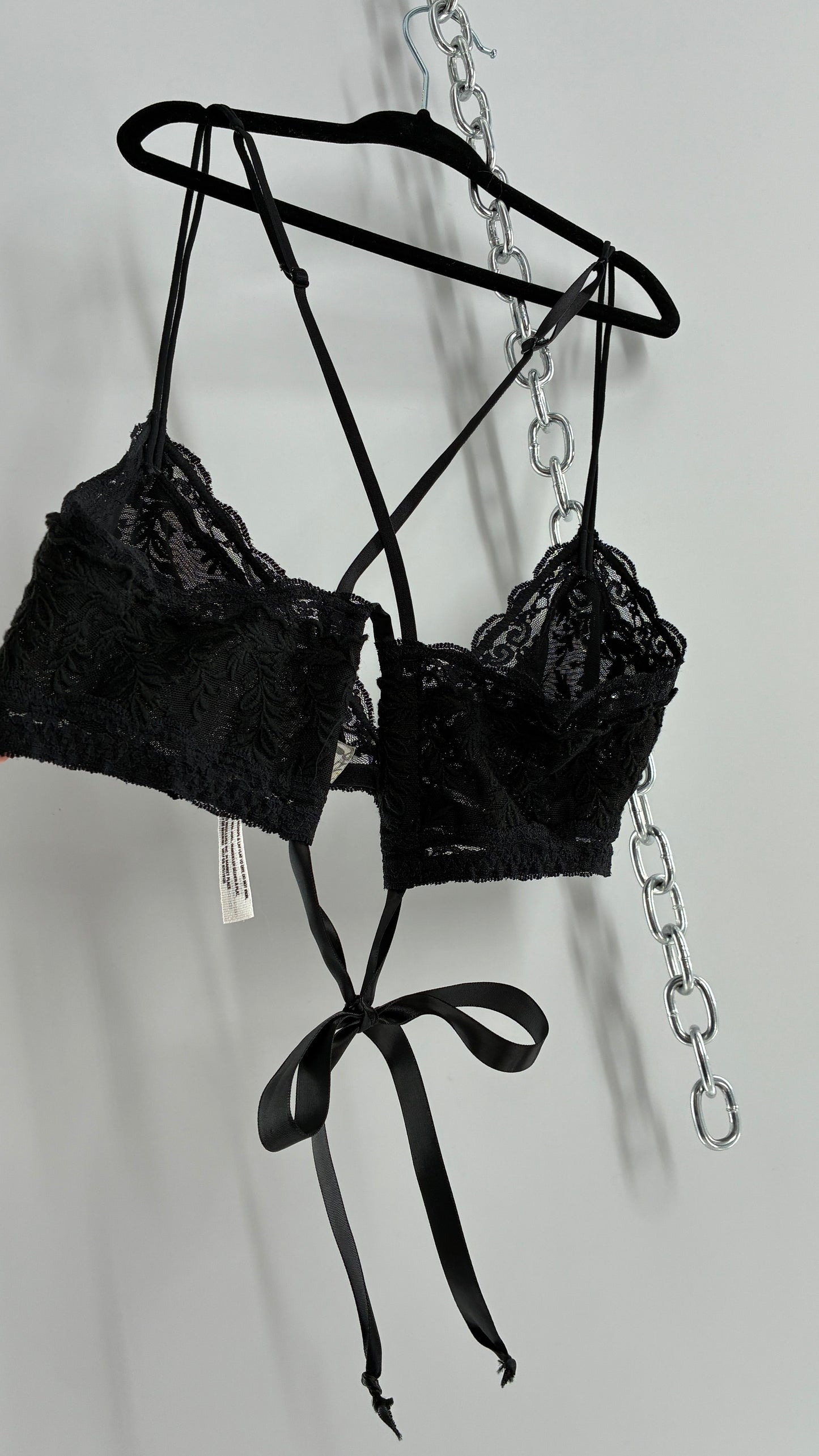 Free People Black Embroidered Lace Bralette (Medium)