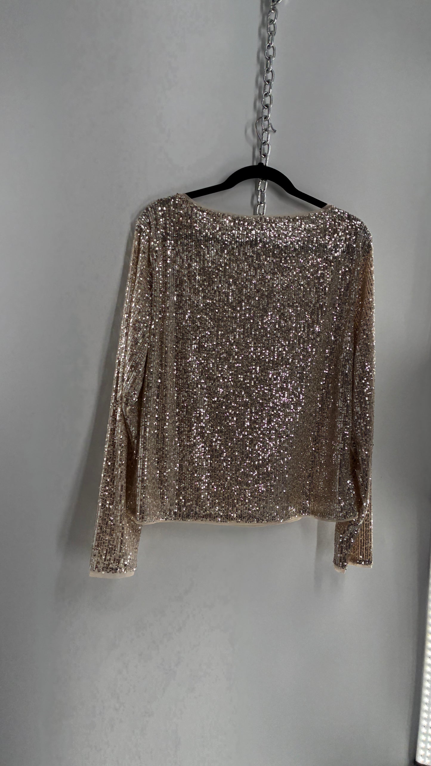 LOFT LOFT Champagne Sequin Long Sleeve Blouse with Tags Attached (XL)