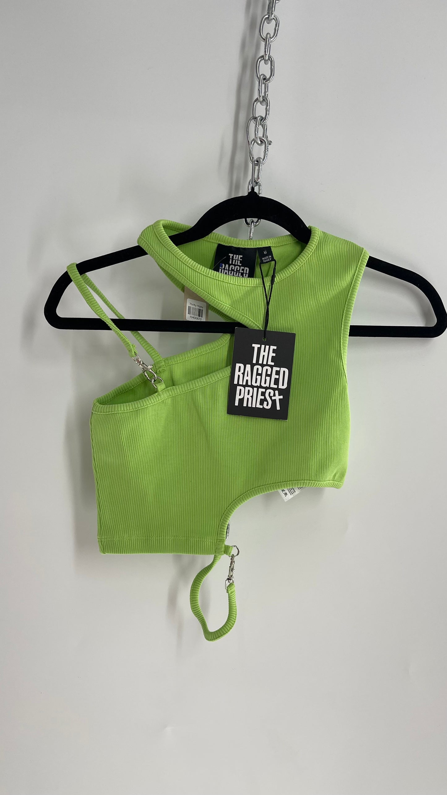 The Ragged Priest Neon Green Cut Out, Strappy Tank with Tags Attached and Metal Hardware (8)