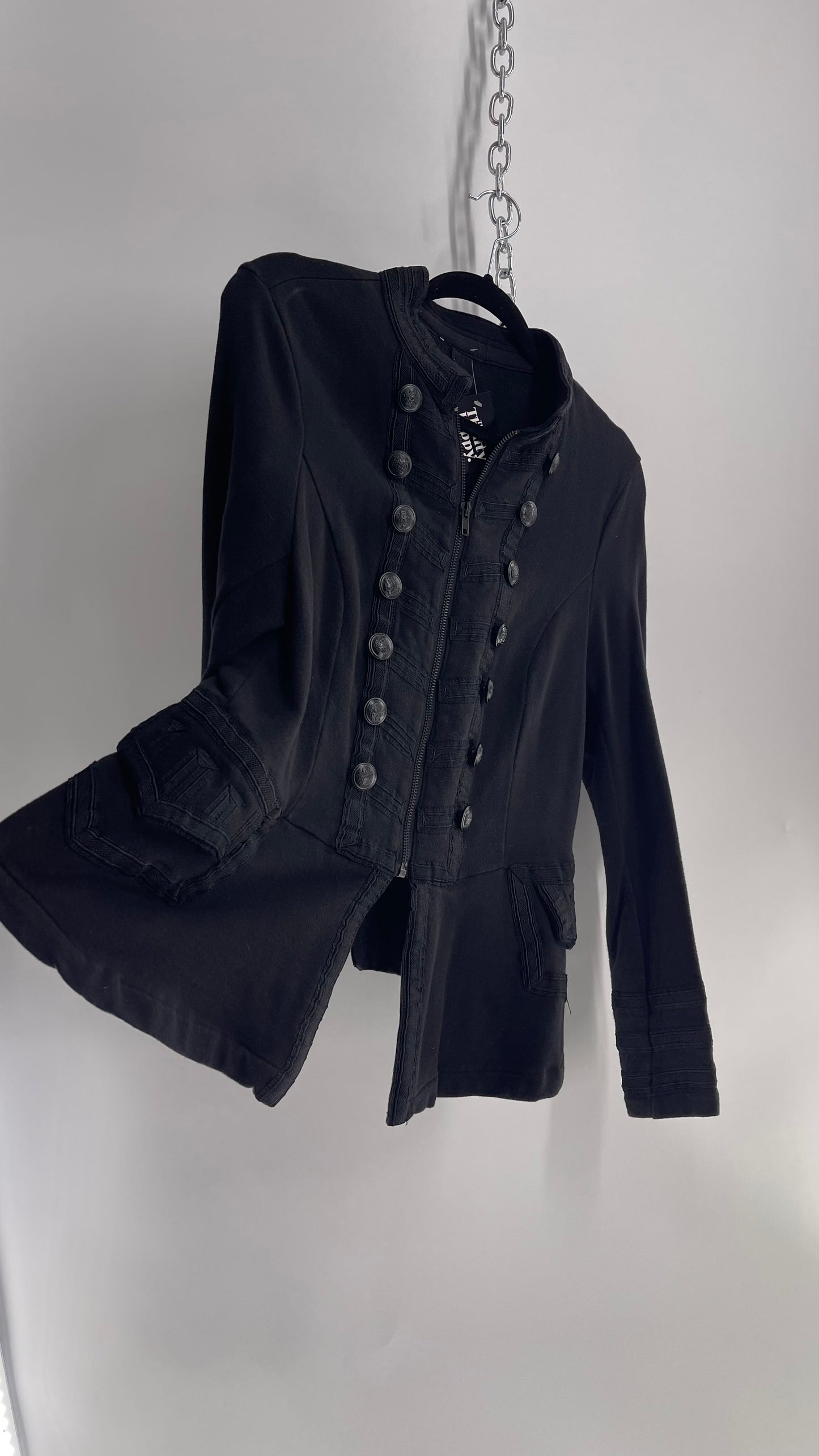 Vintage Black Military Style Button Front Jacket (XL)