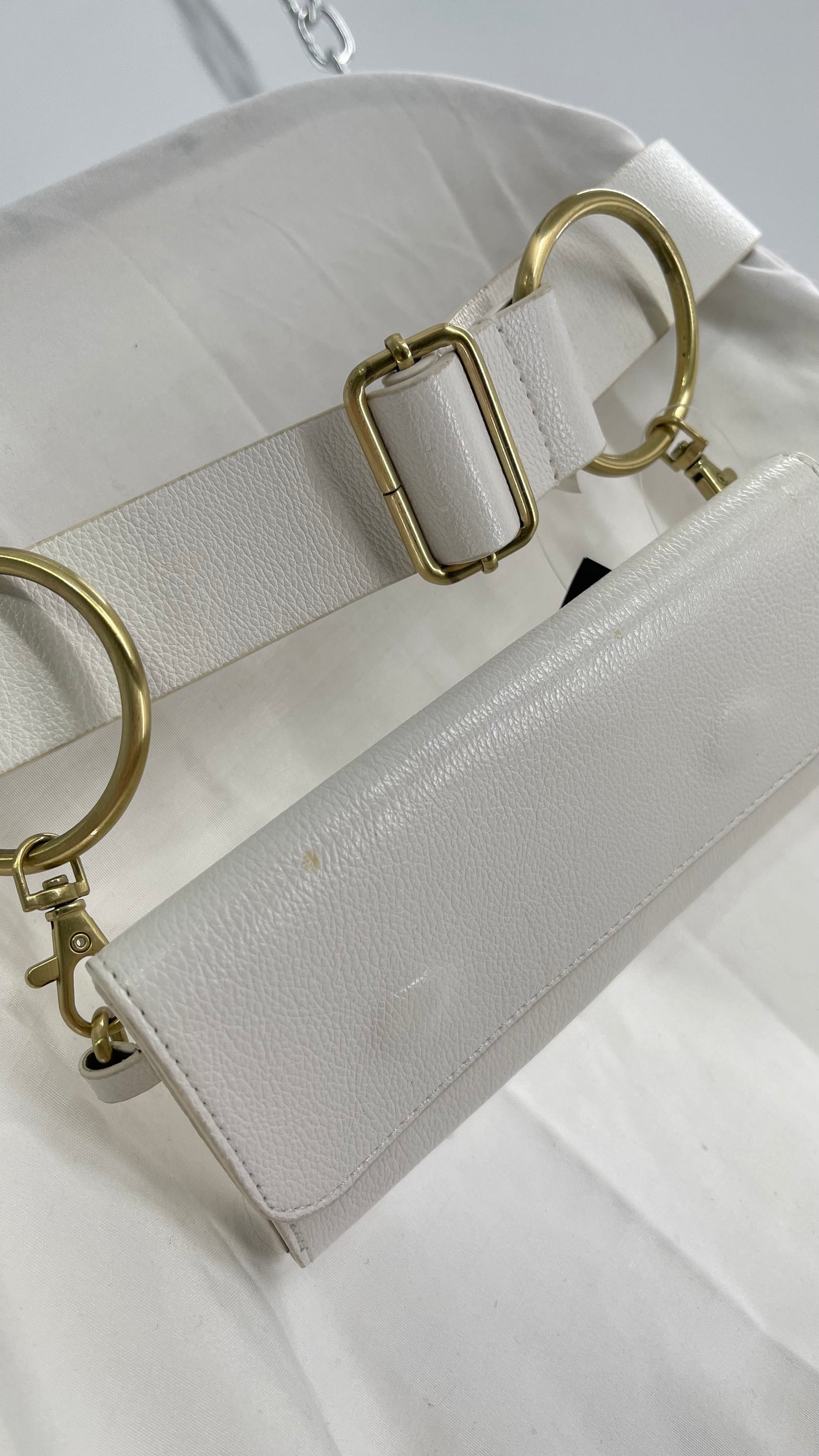 Anthropologie White Belt Bag with Gold Hoops