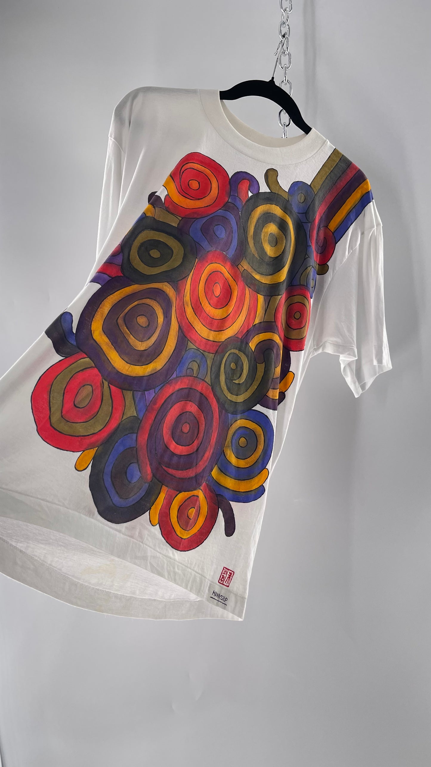 Vintage MANASLIP Hand Painted Swirls 80s T (C)(44)