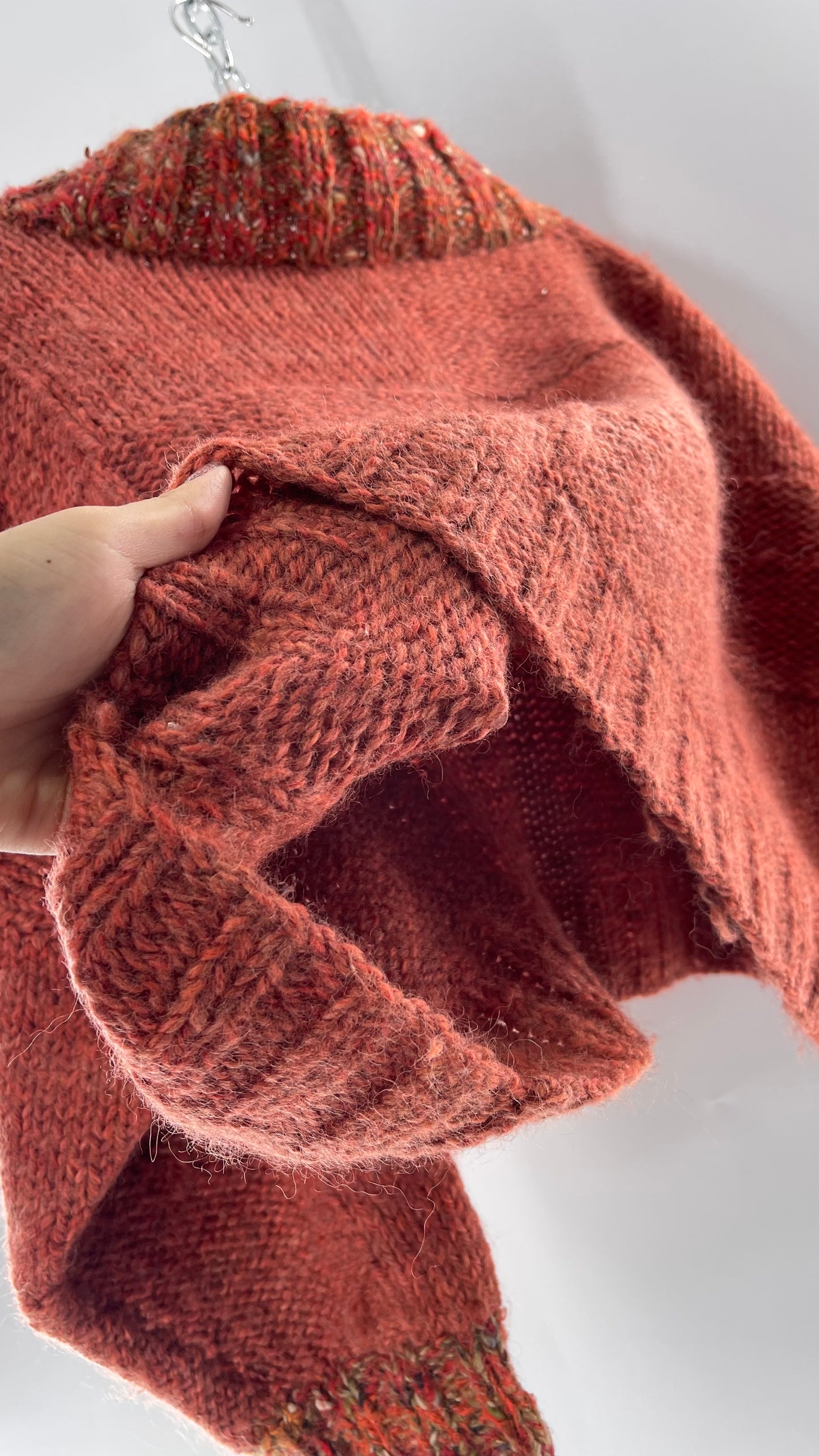 Vintage 80s Burnt Orange Cropped Thick Knit Heavy Slouchy Wool Sweater (Large)