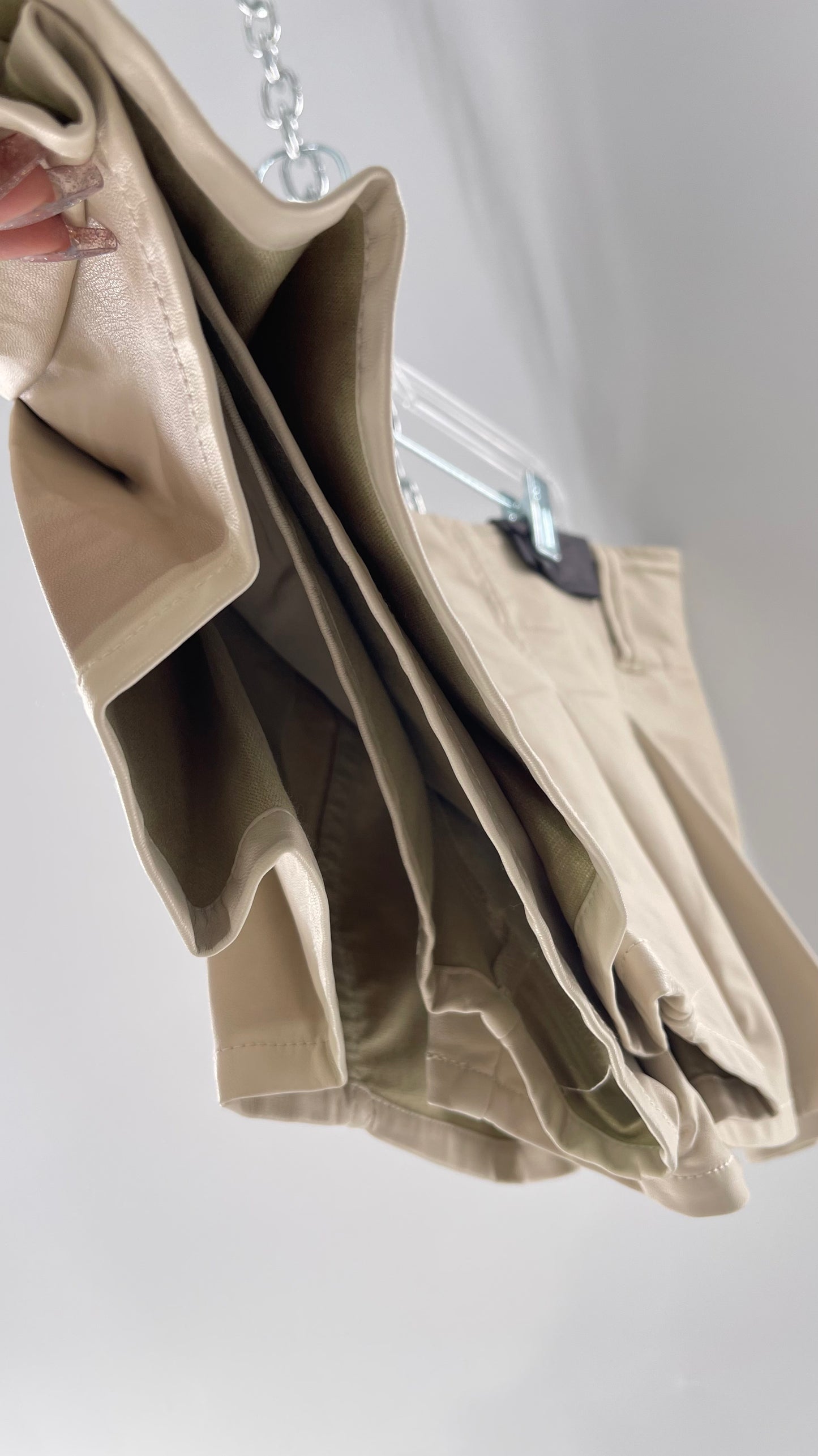 Free People Off White Pleated Vegan Leather Ultra Micro Mini Skirt with Hidden Built in Shorts (12)