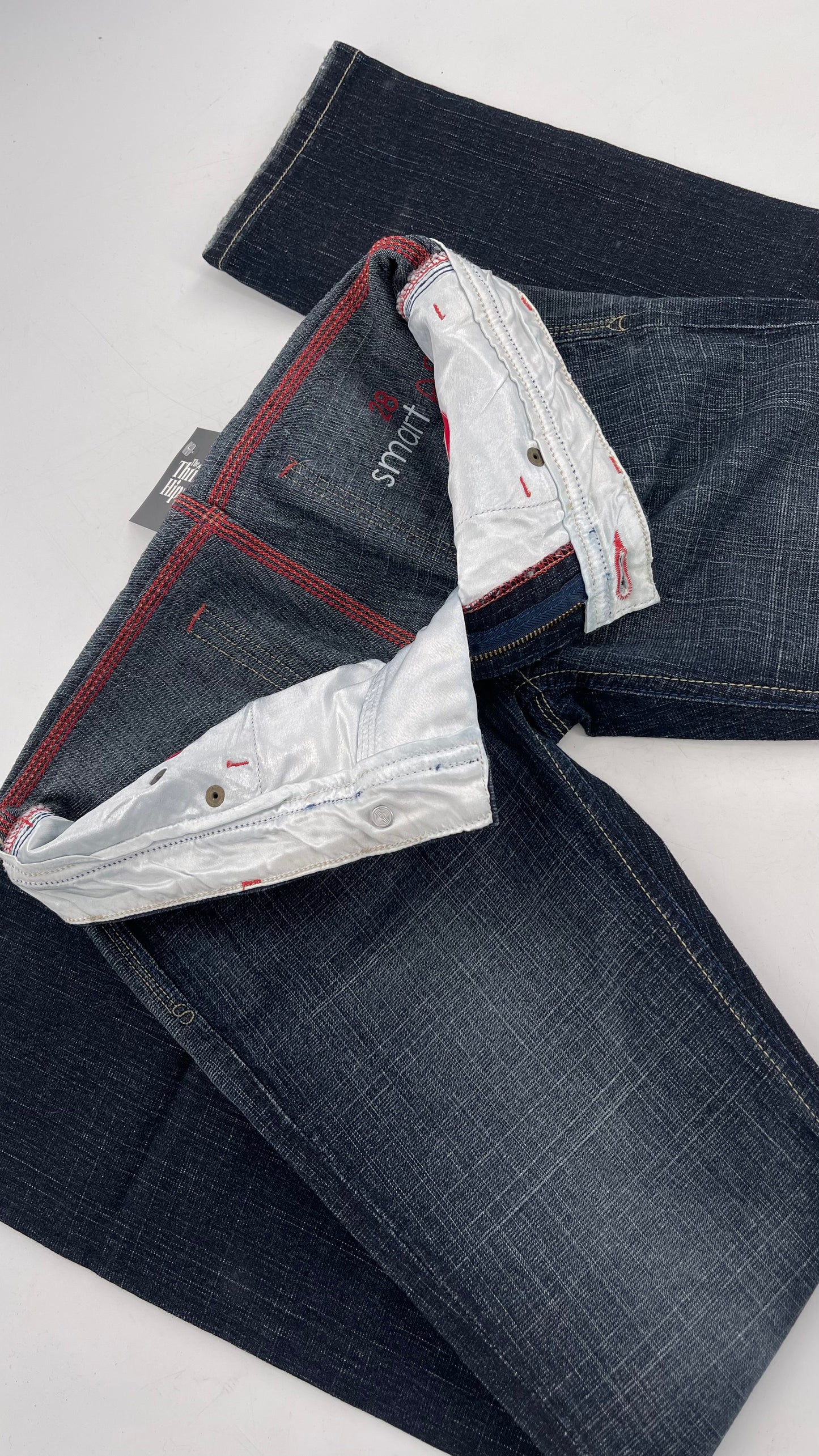 Vintage Smart AS JEANS Dark Wash with Grain and Embroidered/Embellished Kiss Rock Logo (28)