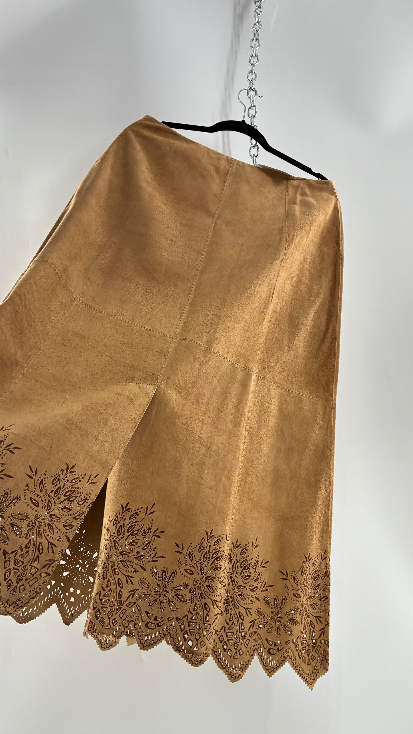 Deadstock Vintage Cold Water Creek Genuine Leather Hip Skirt with Lace Hem (14)