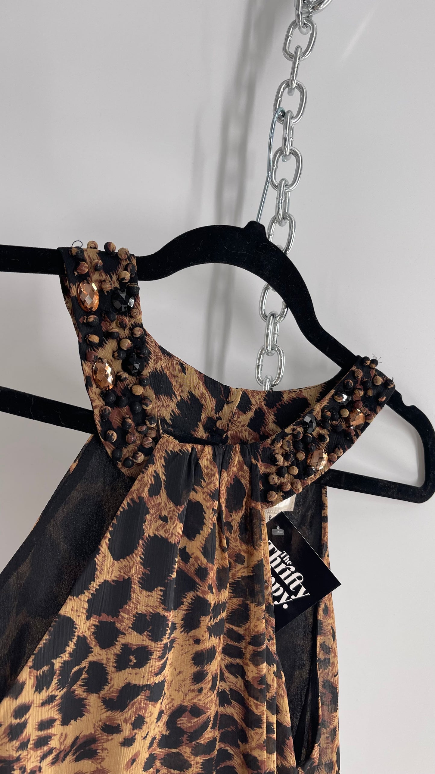 Vintage Cheetah Printed Choker Tunic Blouse with Beaded Neck (8)
