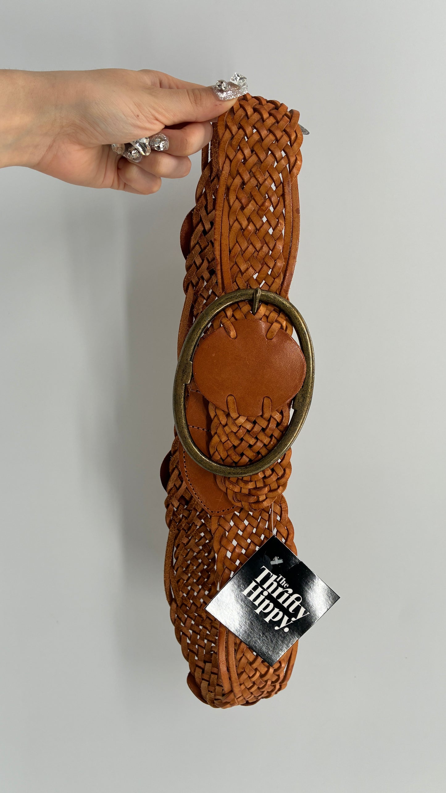 Vintage CCDK Brown Braided Belt with Oversized Silver Buckle (Small)