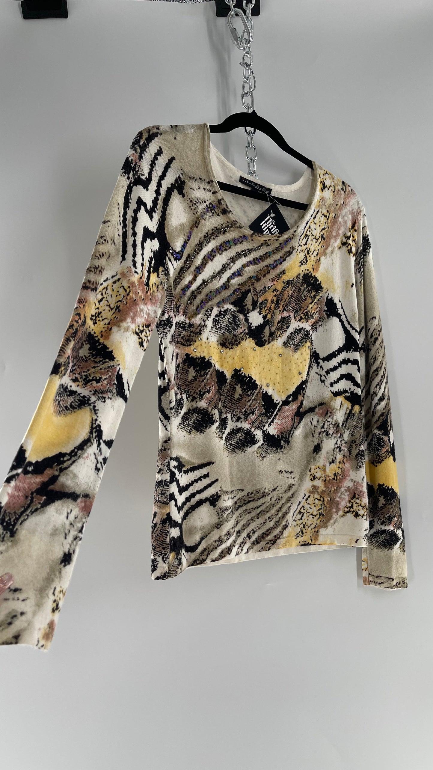 Vintage PIERRI Animal Print Graphic Knit with Iridescent Sequins (Small)