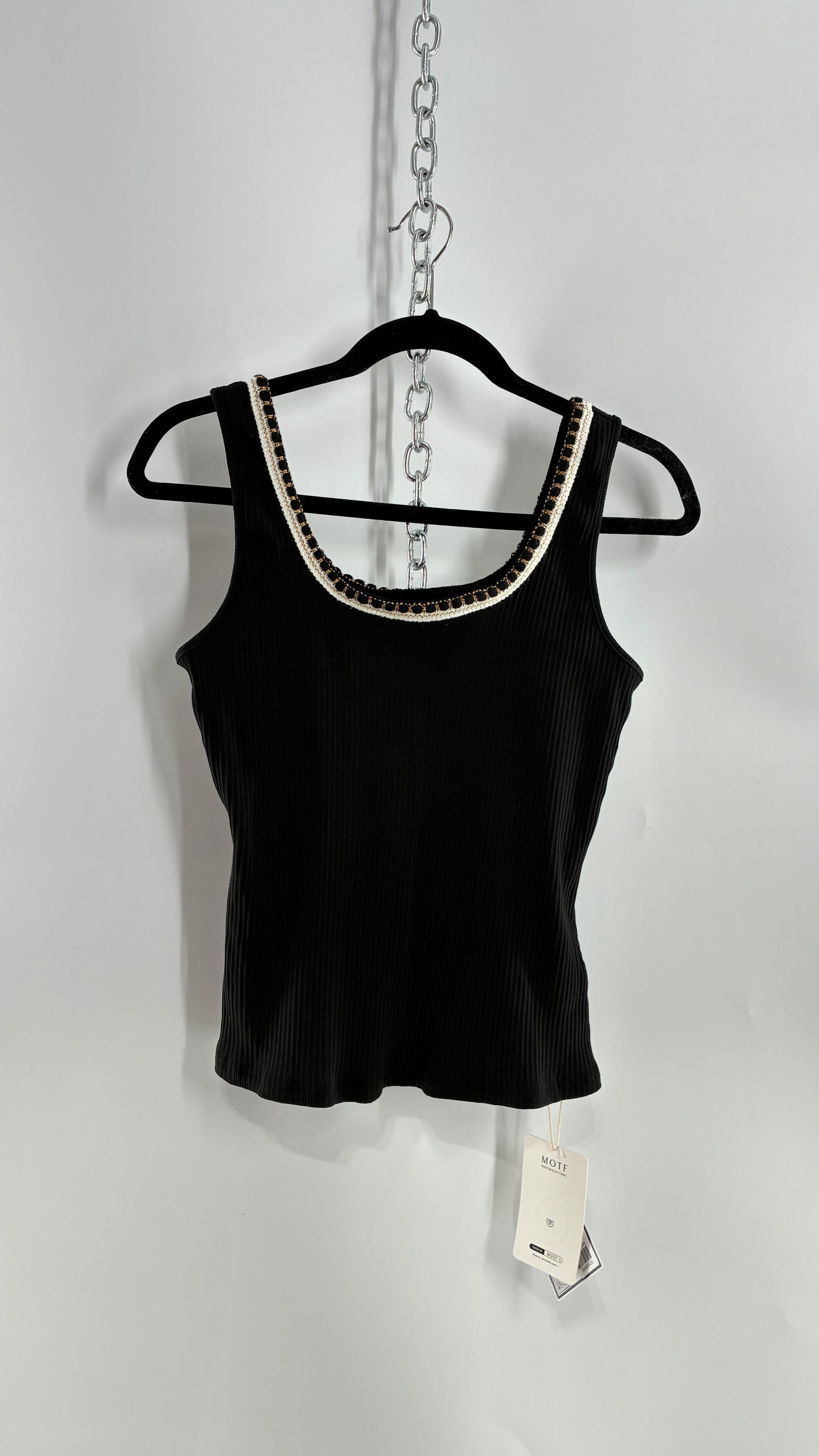 MOTF Black Ribbed Camisole with Embroidered Neckline and Tags Attached (Medium)